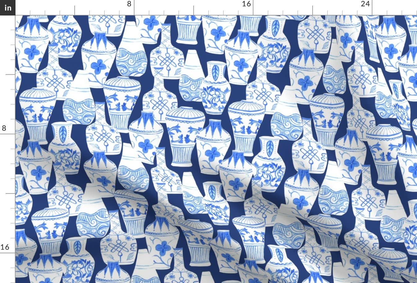 Blue and White Chinese Vase Printed Minky Fabric Fat Quarter - Soft Navy Floral Cotton Blend for Baby Blankets, Quilt Backing, DIY Plush Toys & Home Decor Sewing Projects