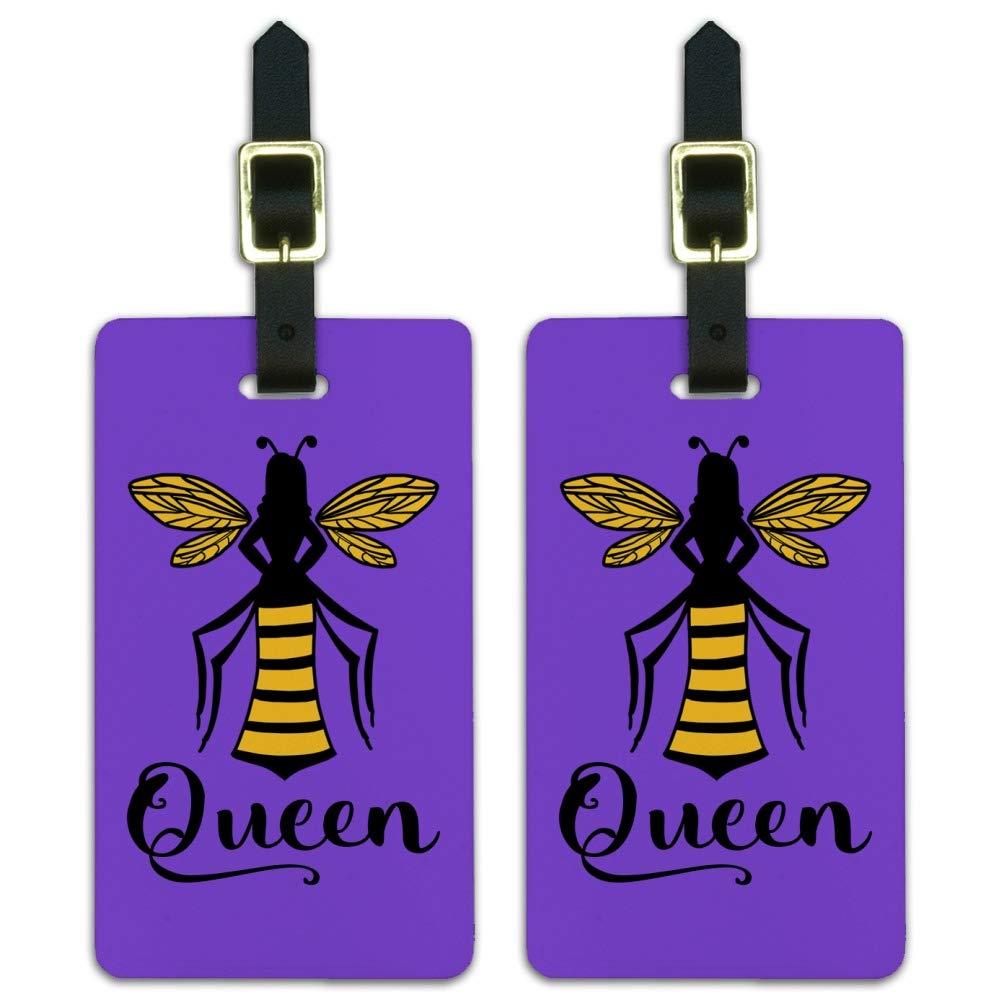 Queen Bee Luggage ID Tags - Set of 2 Durable Suitcase Tags for Carry-On Bags, Travel Accessories for Women - Perfect for Airports, Business Trips & Vacation Travel Organization