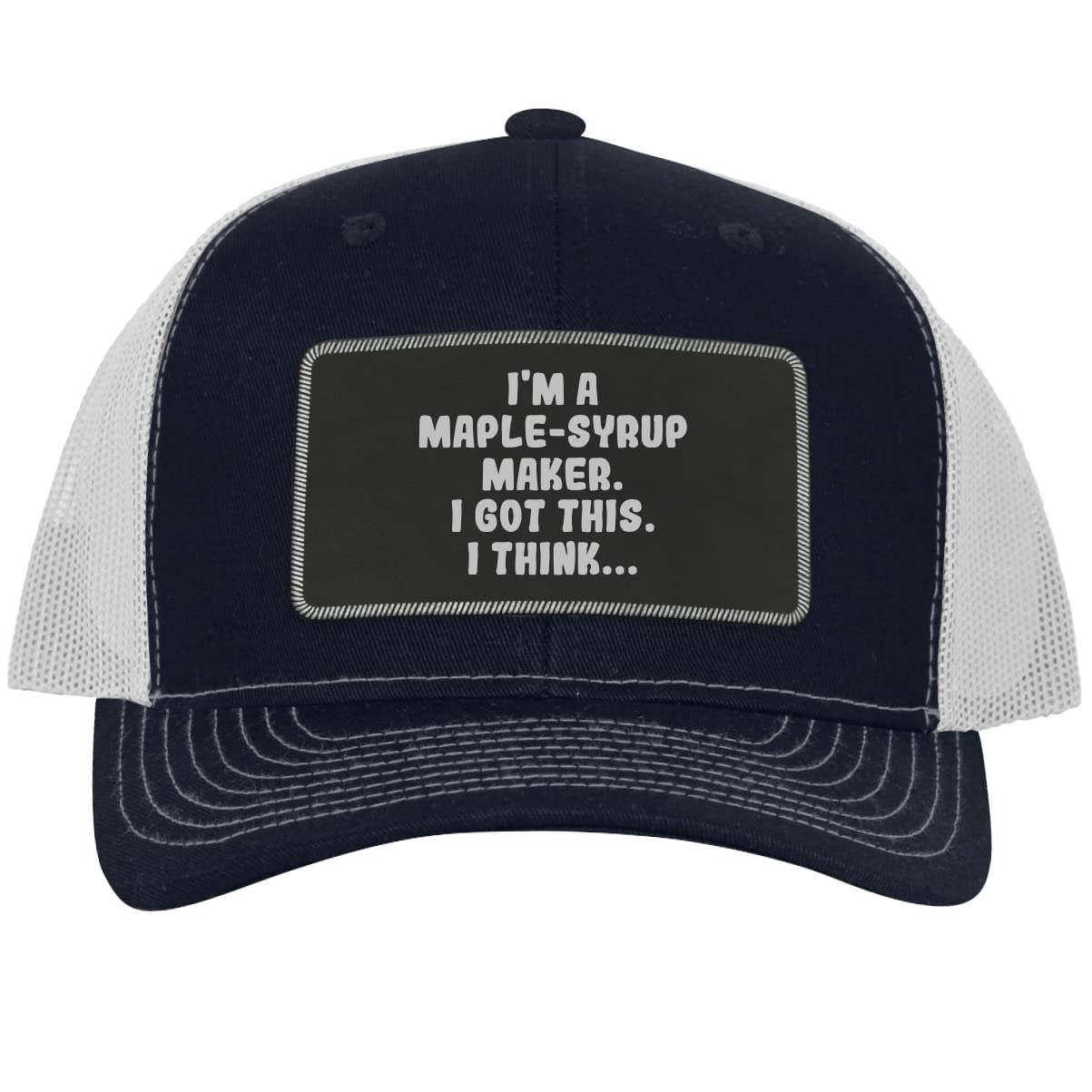 Custom Engraved Leather Black Patch Trucker Hat - Maple Syrup Maker Design for Outdoor Work & Casual Wear