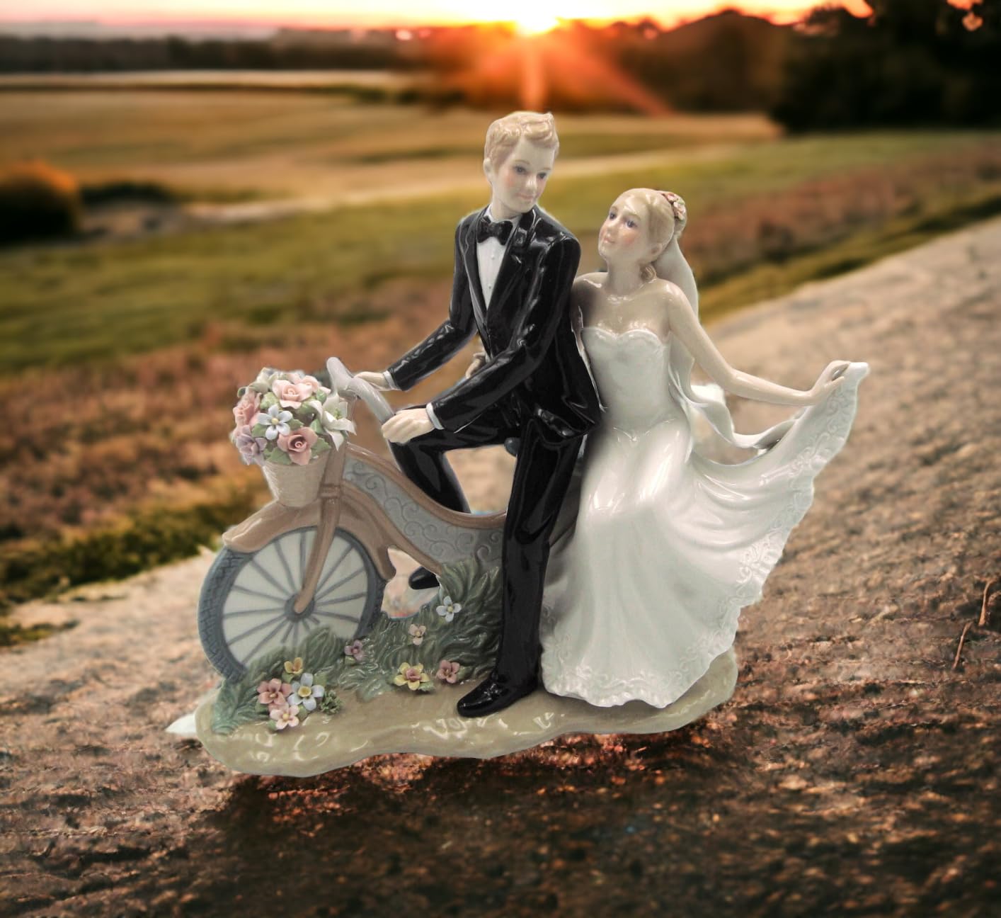 Fine Porcelain Newlywed Couple on Bike Figurine - 12 Inch Handcrafted Wedding Gift for Anniversary, Home Decor & Romantic Couples - Perfect for Wedding, Anniversary, Valentine's Day & Home Display