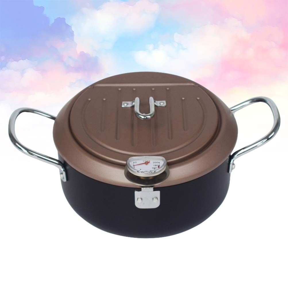 Oil Saving Deep Fryer Pan with Thermometer - Temperature Control Kitchen Fry Pot for Chicken, Potato & Seafood | Perfect for Home Cooking, Frying, and Japanese-Style Tempura