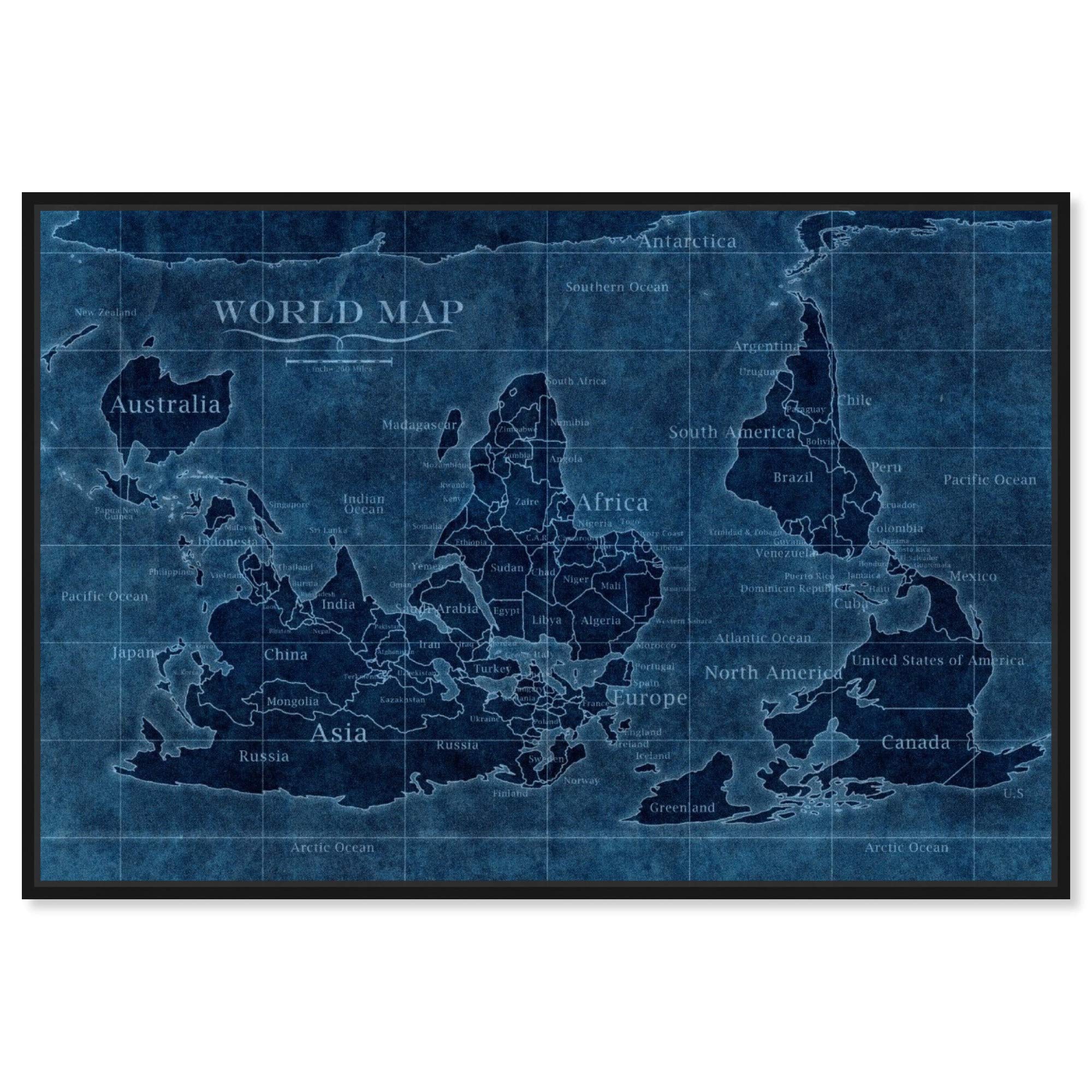 Upside-Down World Map Framed Wall Art - Premium Canvas Prints with Flags for Home & Office Decor | Perfect Gift for Travel Lovers & Geography Enthusiasts