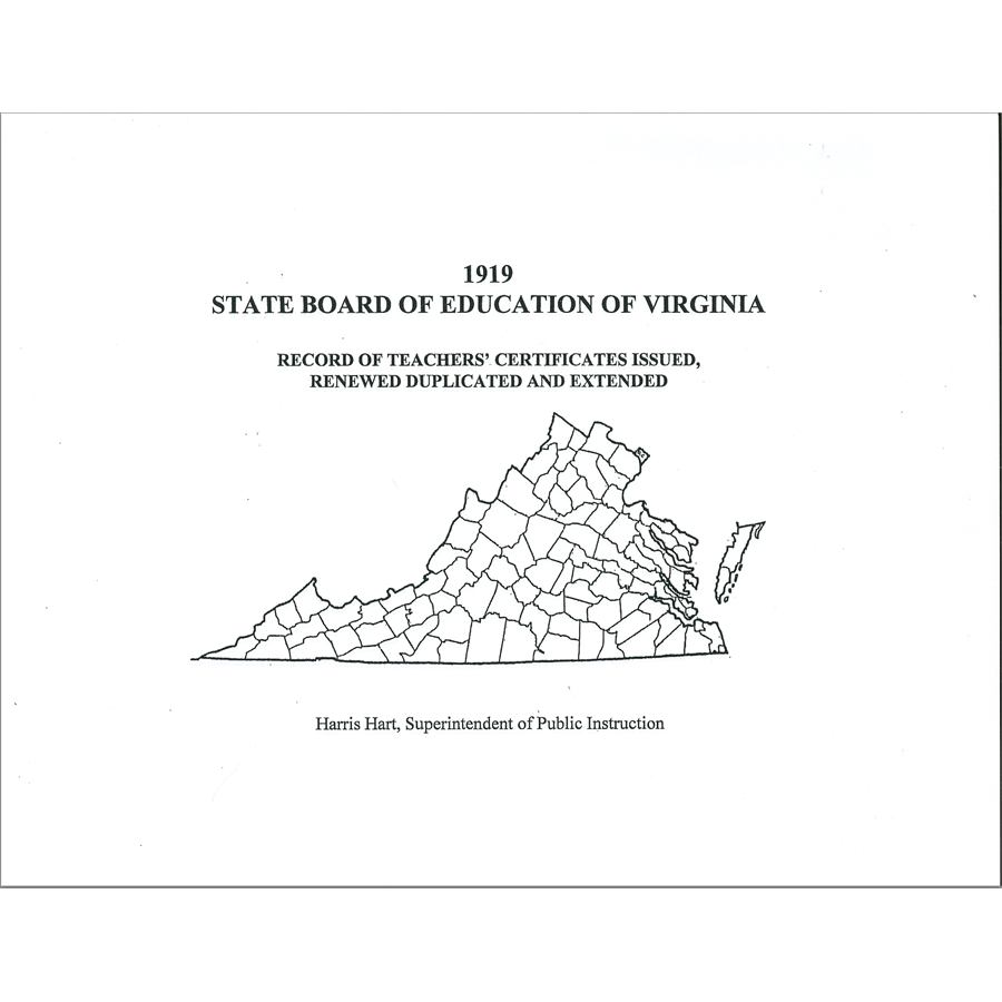 1919 Virginia State Board of Education Records - Historical Documents & Educational Archives for Research, Genealogy & Virginia History Studies