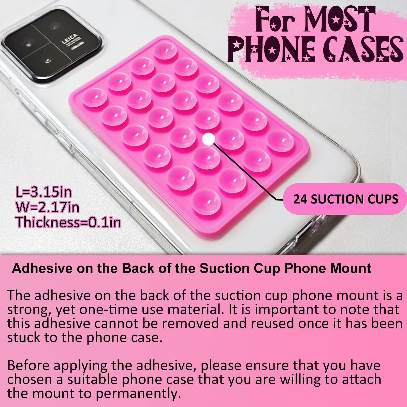 PKYAA Silicone Suction Phone Case Mount - Universal Adhesive Phone Holder for iPhone, Samsung, Pixel - Hands-Free Shower Mirror Mount for Selfies, TikTok Videos, Cooking & Driving (Light Pink)