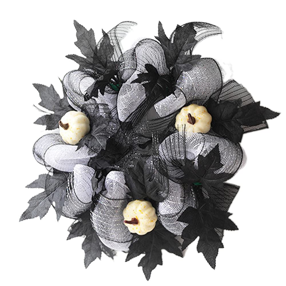 YUMOYA Black Mesh Autumn Pumpkin Wreath - Fall Wreath for Front Door, Halloween & Thanksgiving Decor - Farmhouse Style Seasonal Door Hanger for Outdoor, Wall, Window Decorations (Perfect for Harvest Season Home Decor)
