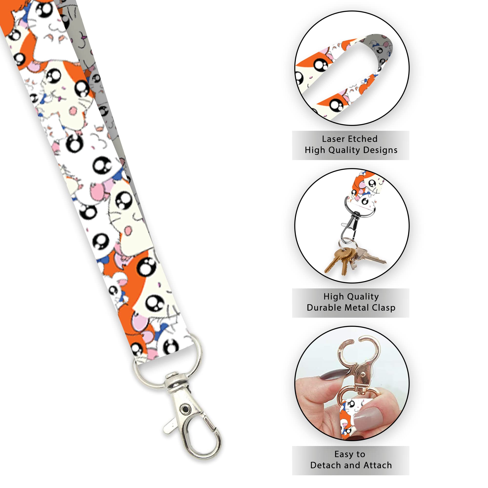 Cute Hamtaro Bijou Hamster Lanyard Keychain for Keys, ID Badges & Work Accessories - Perfect for Anime Fans, Kawaii Collectors & Office Use