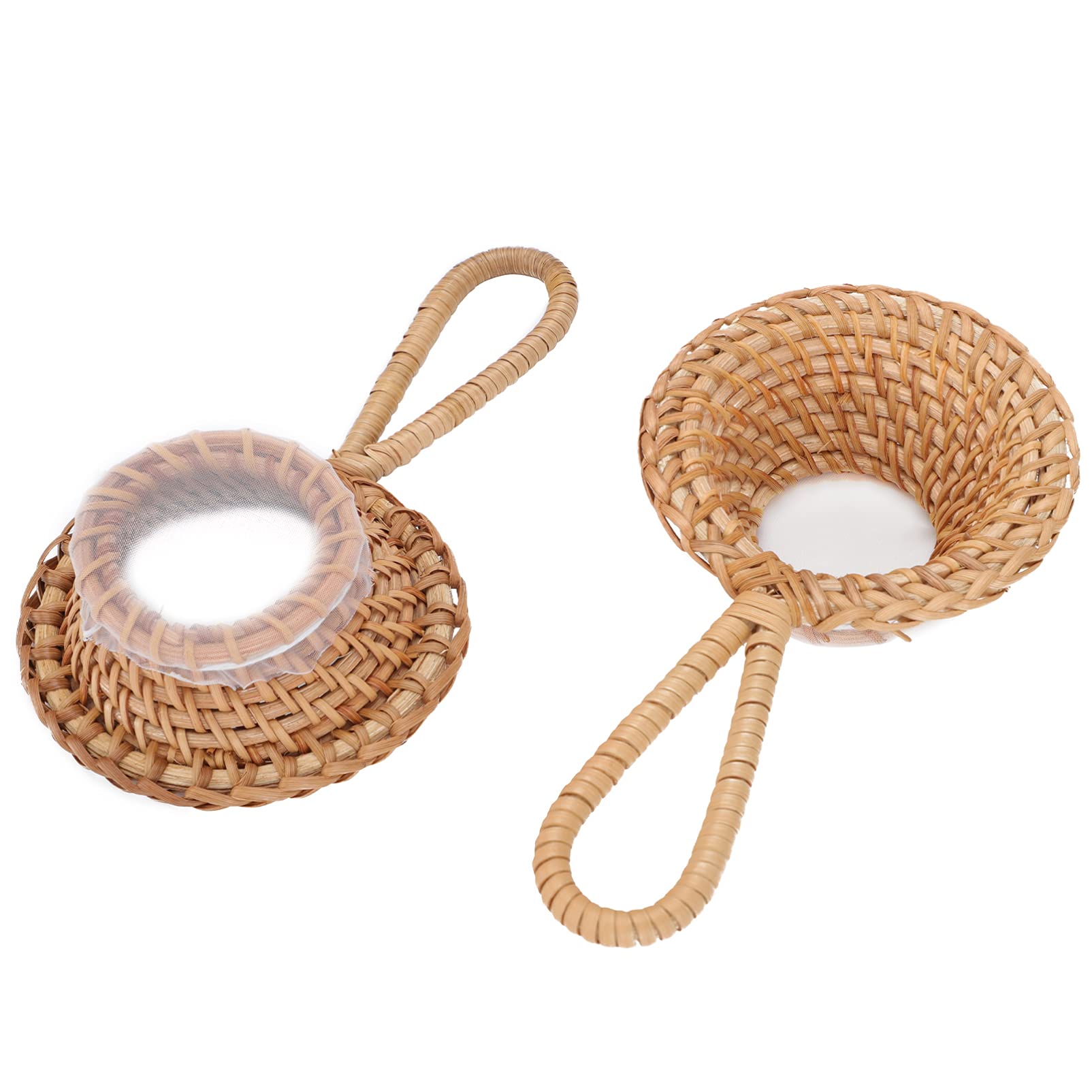 Premium Cabilock Coffee Filter & Tea Strainer Set - 2Pcs Gongfu Tea Infuser with Braided Handle for Loose Leaf Tea, Coffee, Herbs | Leak-Proof Rattan Tea Accessories for Cups, Mugs & Pots | Perfect for Home, Office & Tea Ceremony Use