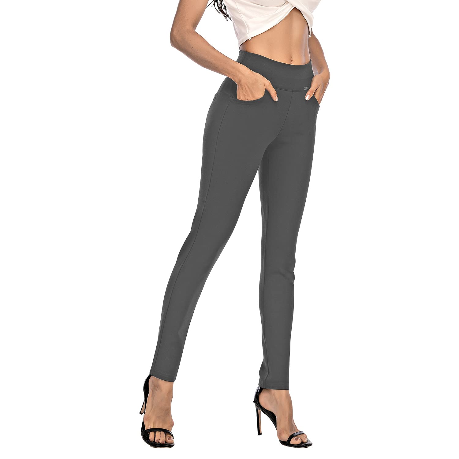 Neezeelee Women's Stretch Slim Fit High Waist Skinny Dress Pants with Pockets - Comfortable Pull On Work Pants for Office, Business & Professional Occasions