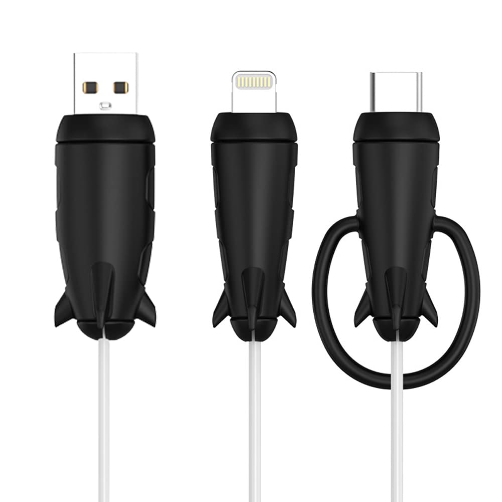 ZOSTLAND 2 in 1 Data Cable Protector - Durable Solid Color Charger Cord Cover for Android Micro USB, Type-C & Lightning Cables (Black) | Perfect for Home, Office & Travel Use to Extend Cable Life