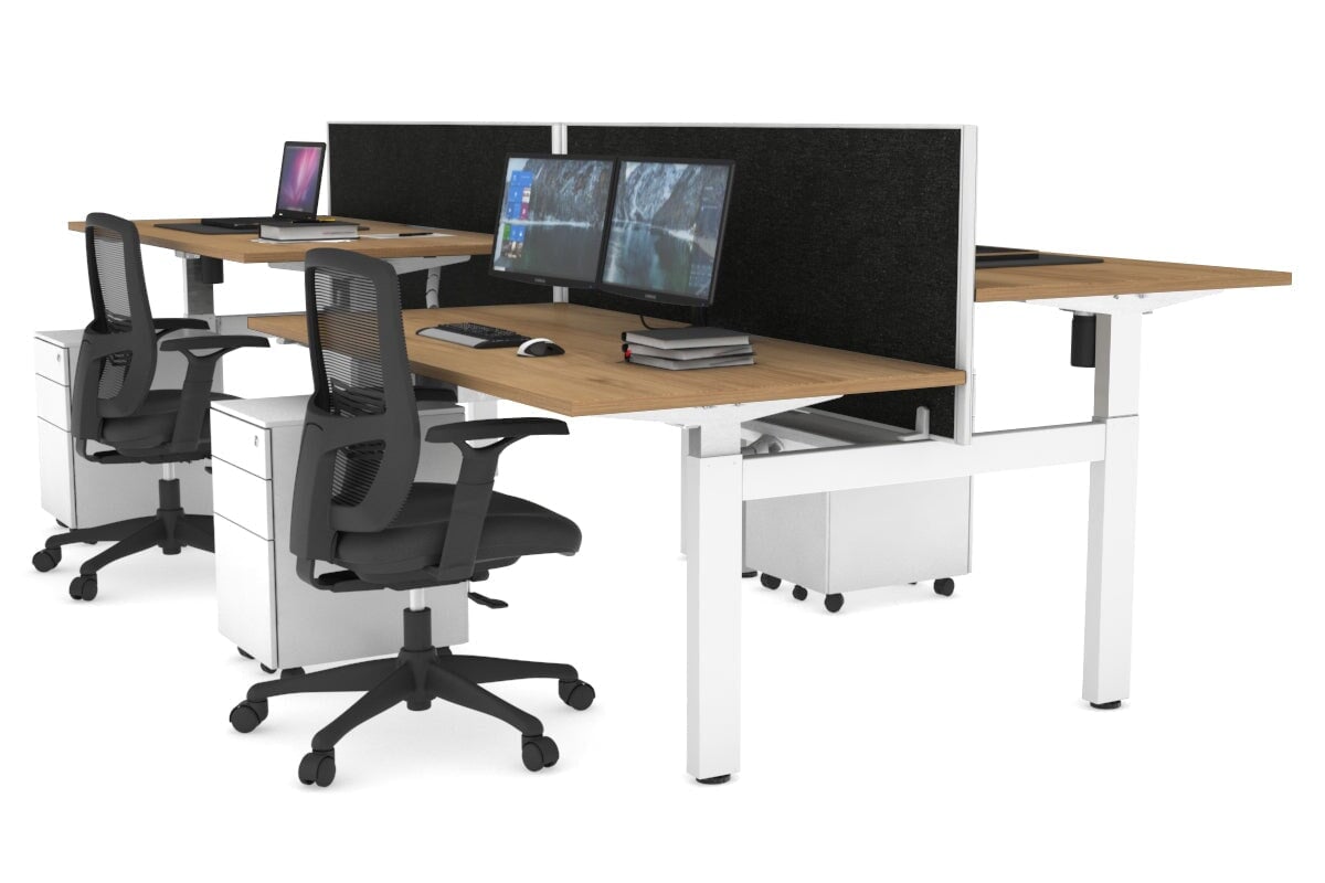 Adjustable 4-Person H Bench Workstation - White Frame (1400L x 800W) | Ergonomic Office Desk for Team Collaboration & Workspace Efficiency
