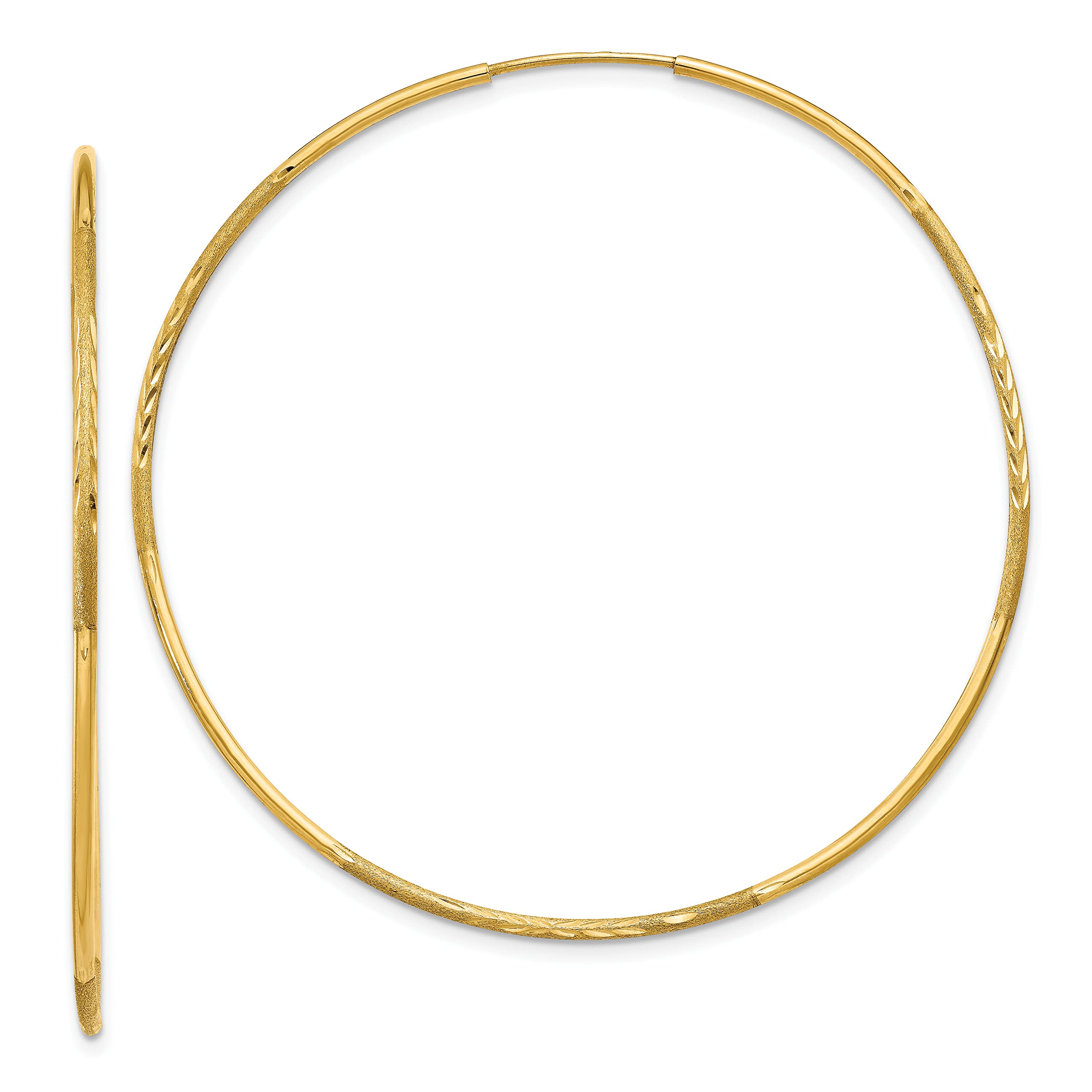14K Yellow Gold 1.25mm Diamond-Cut Endless Hoop Earrings for Women - 51mm Dainty Everyday Jewelry, Perfect for Work, Date Night & Special Occasions