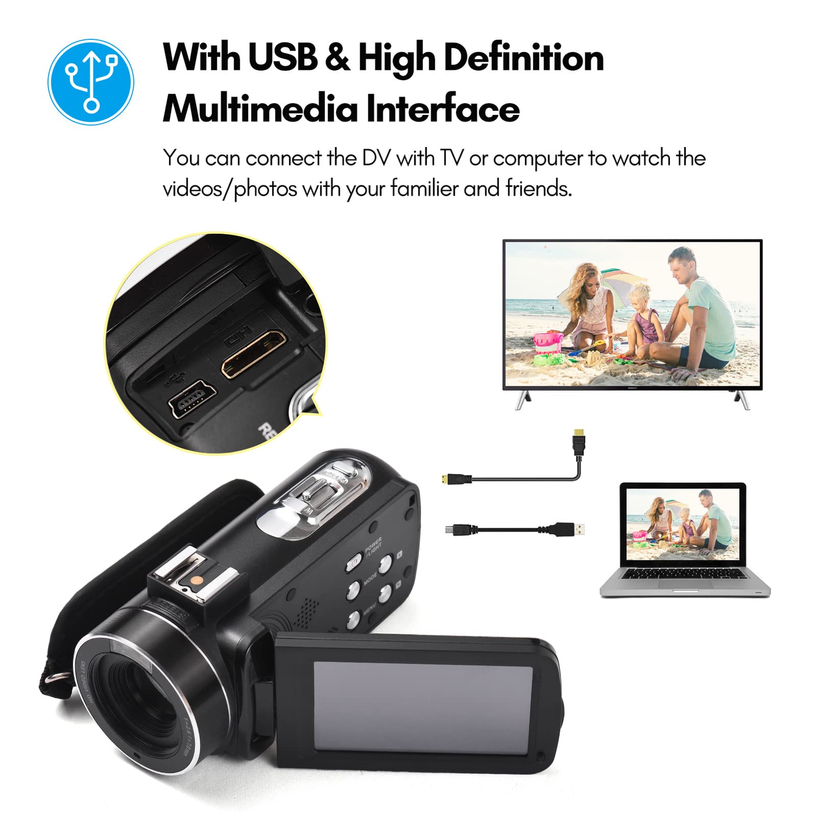 Andoer 2.7K HD Video Camera Camcorder - 48MP Vlogging Camera with 16X Digital Zoom, 3.0