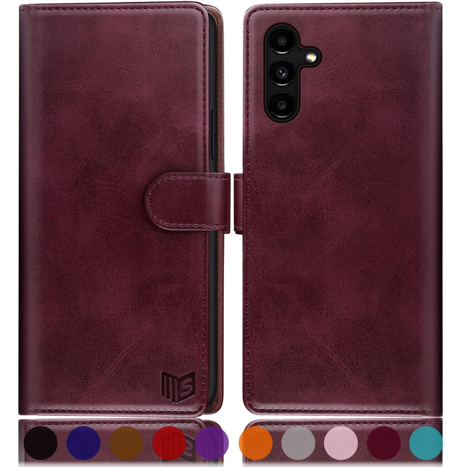SUANPOT Samsung Galaxy A15 5G Wallet Case with RFID Blocking & Credit Card Holder - Flip PU Leather Protective Cover for Women & Men (Wine Red) - Perfect for Daily Commute, Travel & Business Use