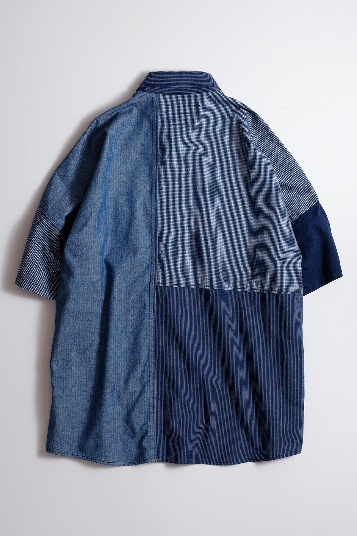 Fundamental Patchwork Short Sleeve Shirt in Rinse Indigo - Casual Summer Wear for Men & Women