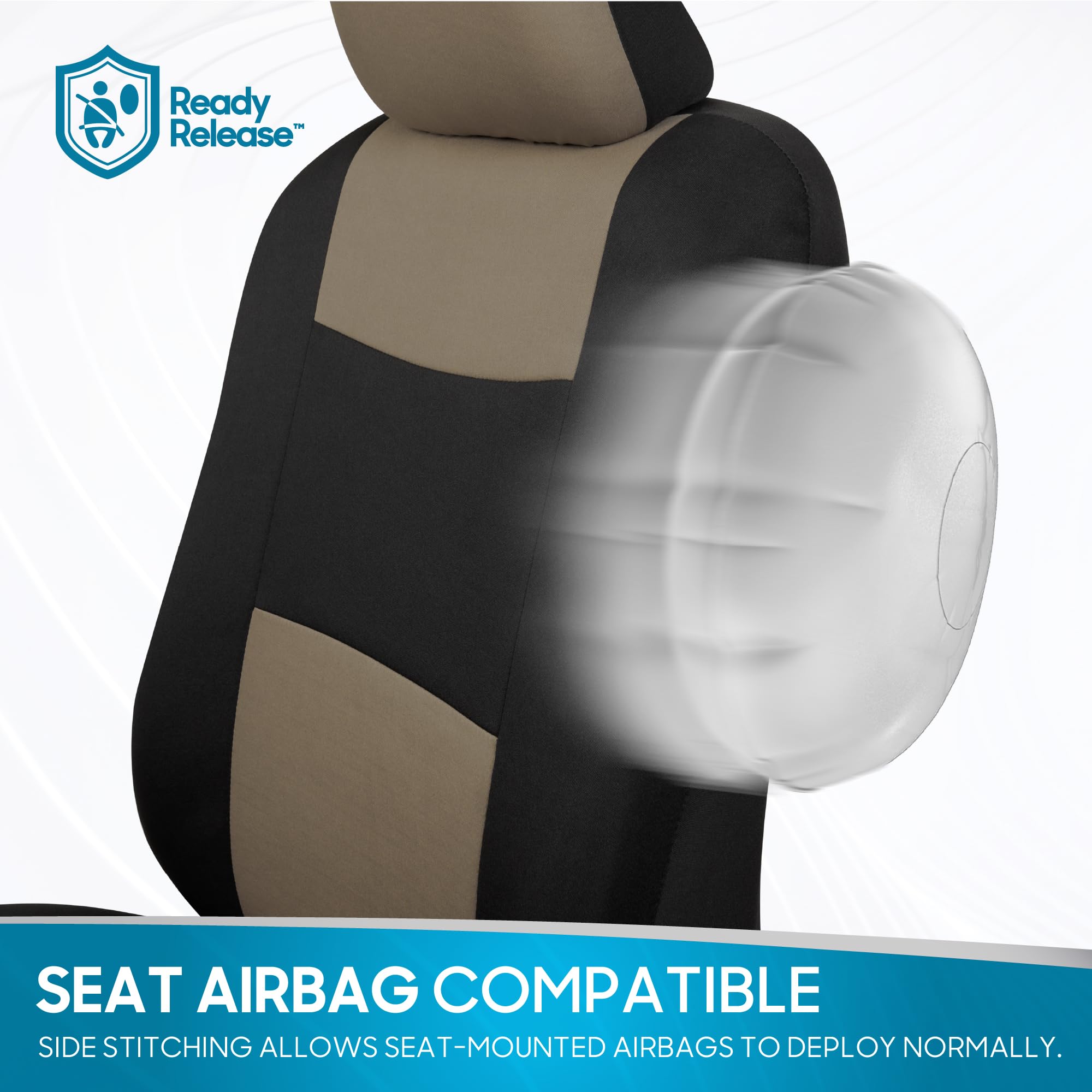 BDK PolyPro Full Set Car Seat Covers - Beige on Black Split Bench Design for Front & Rear Seats | Universal Fit for Cars, Trucks, Vans & SUVs | Easy Installation | Perfect for Daily Commute, Road Trips & Family Protection