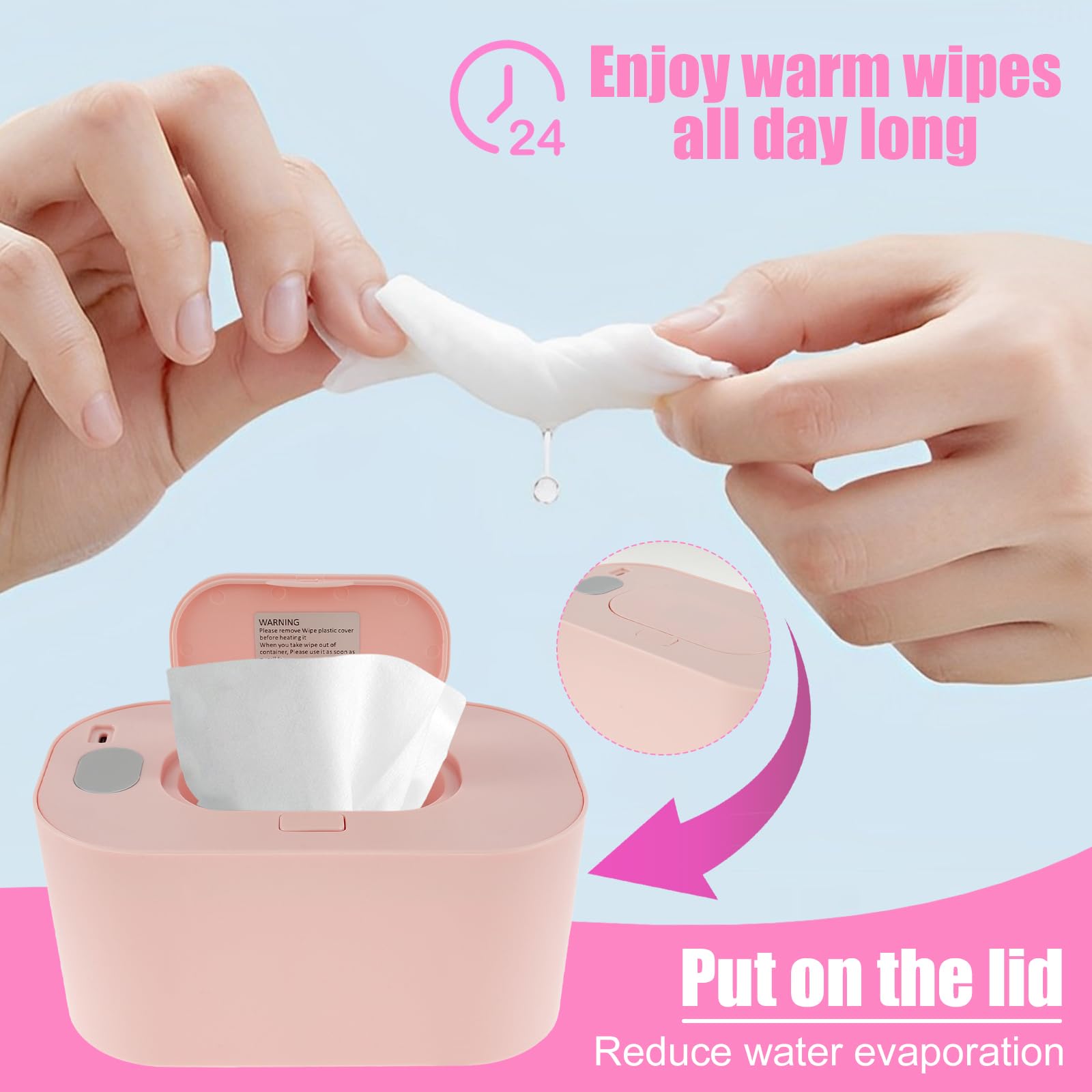 Baby Wipe Warmer with Thermostat Control - USB-Powered Portable Wipes Heater for Even Heating, Prevents Dryness - Fast & Gentle Warming for Diaper Changes at Home, Nursery or On-the-Go - Compact 7.87×4.72×3.93in Pink Wipes Warmer (Perfect for Newborns & Sensitive Skin)
