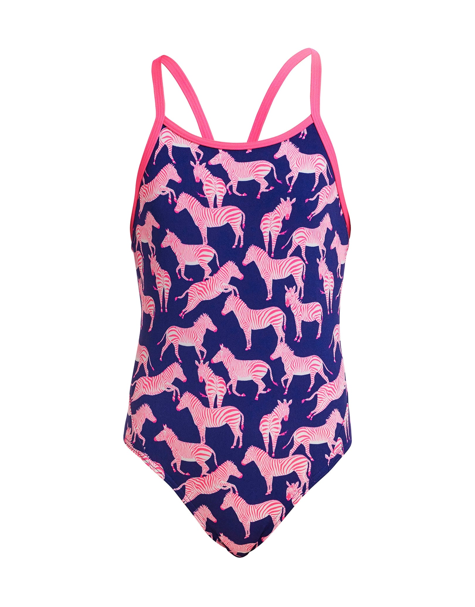 Girls Sweet Stripes Diamond Back Swimsuit - Navy & Pink Two-Tone Bathing Suit for Kids | Perfect for Pool Parties, Beach Vacations & Summer Swim Lessons