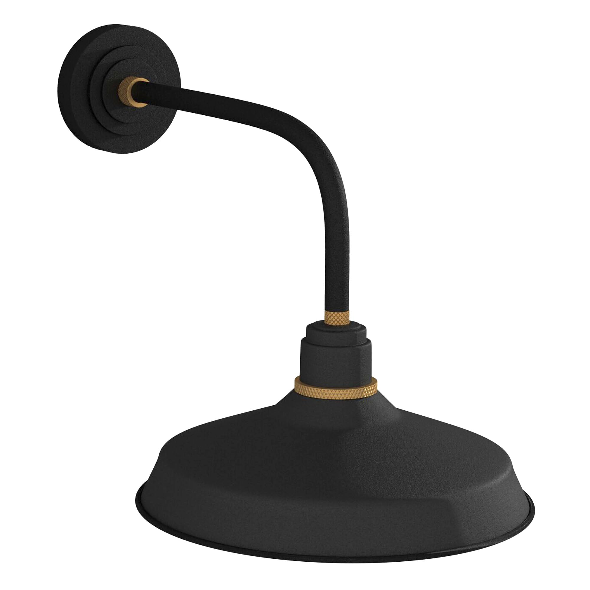 Hinkley Foundry Classic Medium Straight Arm Barn Light - 1-Light Aluminum Outdoor Sconce, Dark Sky Compliant, Textured Black with Brass Accents - Perfect for Farmhouse Porch, Garage, or Patio Lighting