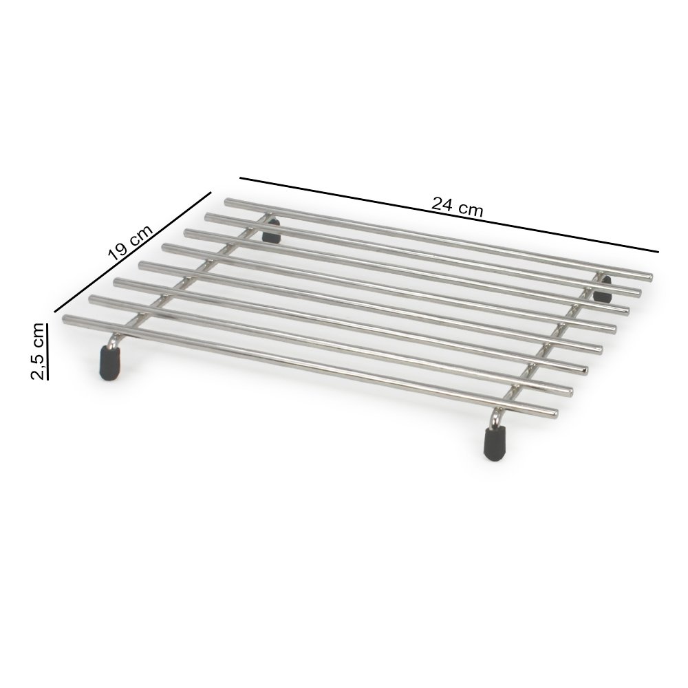 com-four® Stainless Steel Pot Holder with Rubber Feet - Heat Resistant Trivet for Pots, Pans, Baking Trays & Woks - 19 x 24 x 2.5 cm (1 Piece) - Perfect for Kitchen Countertops, Dining Tables & Outdoor Cooking