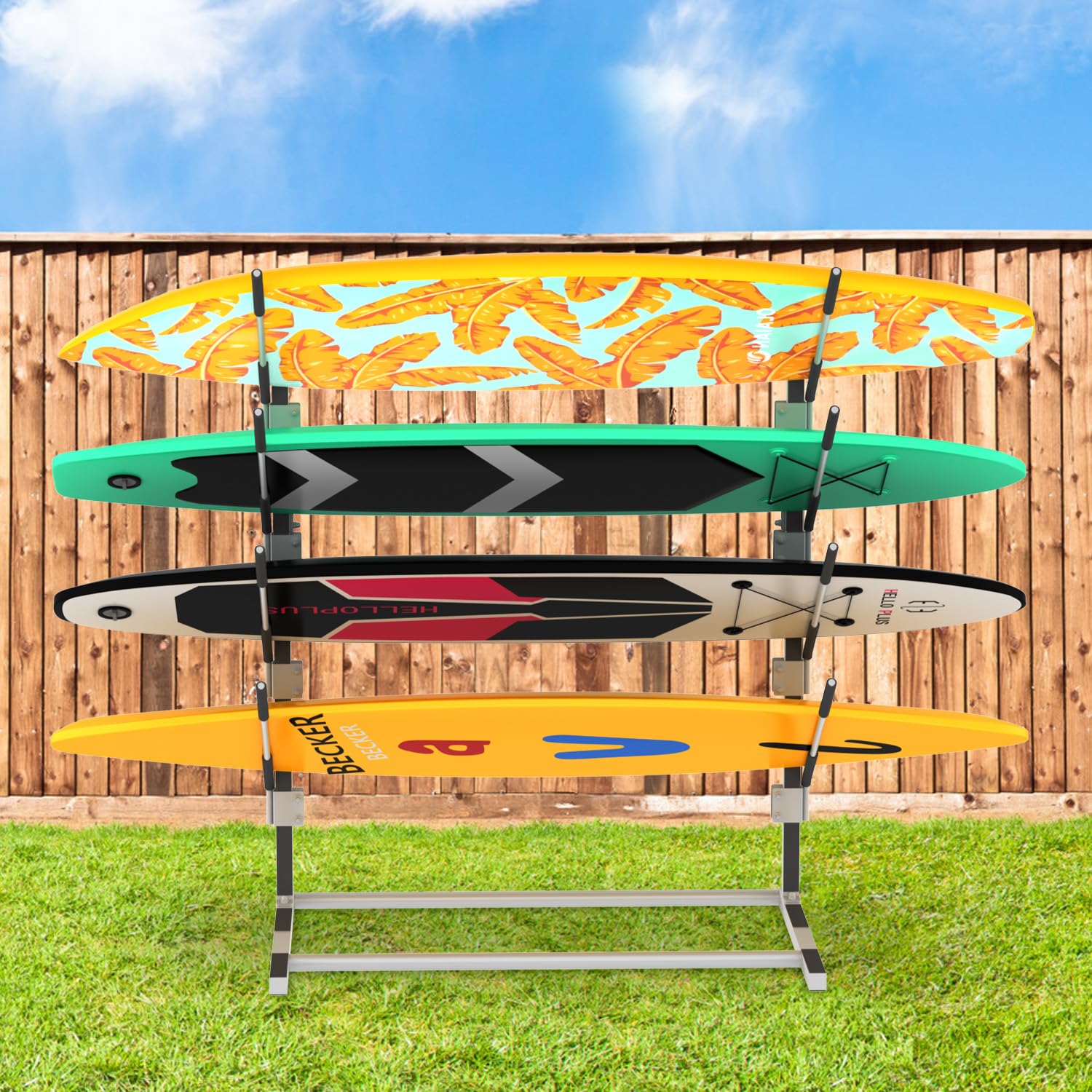 Adjustable Kayak and Paddle Board Storage Rack - Freestanding Surfboard Holder for Indoor & Outdoor Use - Perfect for Garage, Shed, Dock, and Backyard Organization