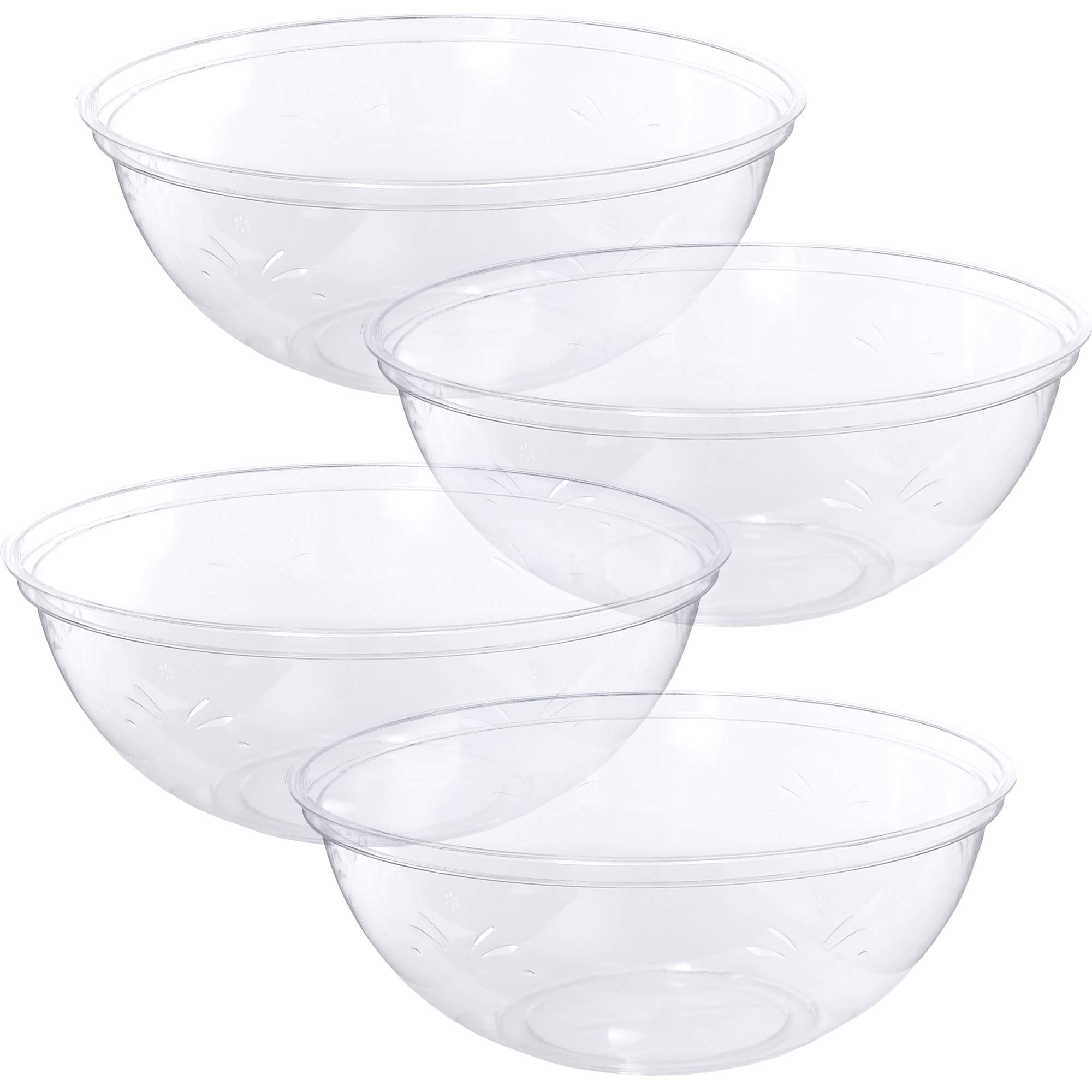 PLASTICPRO 4-Pack Disposable Round Serving Bowls - 32oz Large Clear Plastic Bowls for Parties, Snacks, Salads, Picnics & Catering - BPA-Free Reusable Food Containers for Entertaining & Events