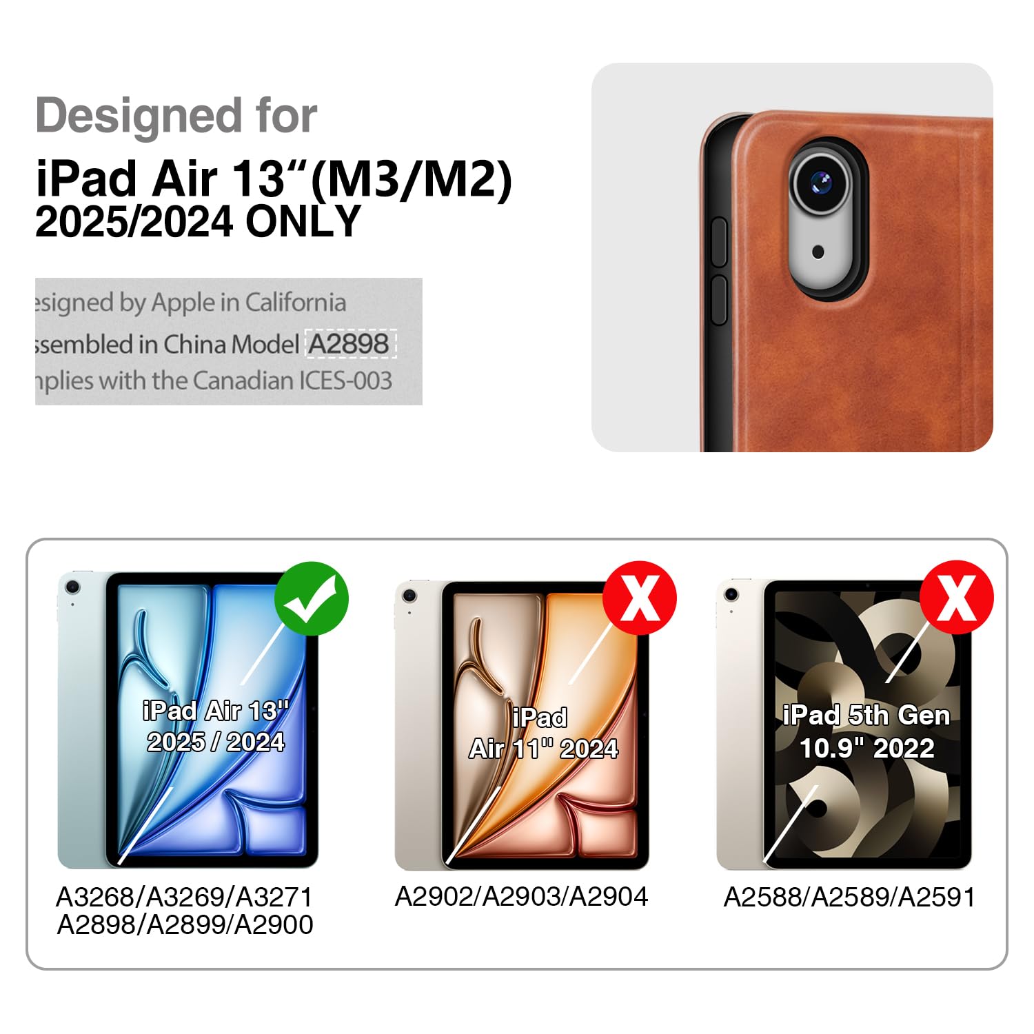 Premium PU Leather iPad Air 13 Inch Case (2025 M3/2024 M2) with Pencil Holder - Compatible with Apple Pencil Pro & USB-C Pencil, Auto Sleep/Wake Function - Protective Cover for iPad Air 13