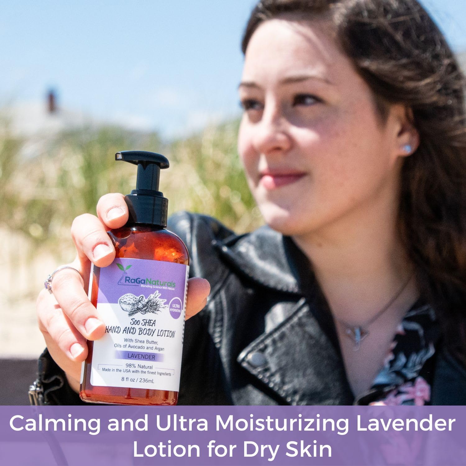 RaGaNaturals Lavender Shea Butter Body Lotion 8oz - Moisturizing Face & Body Cream with Natural Lavender Oil, Soothing Mint Lip Balm - Perfect for Dry Skin Care, Relaxation & Daily Hydration