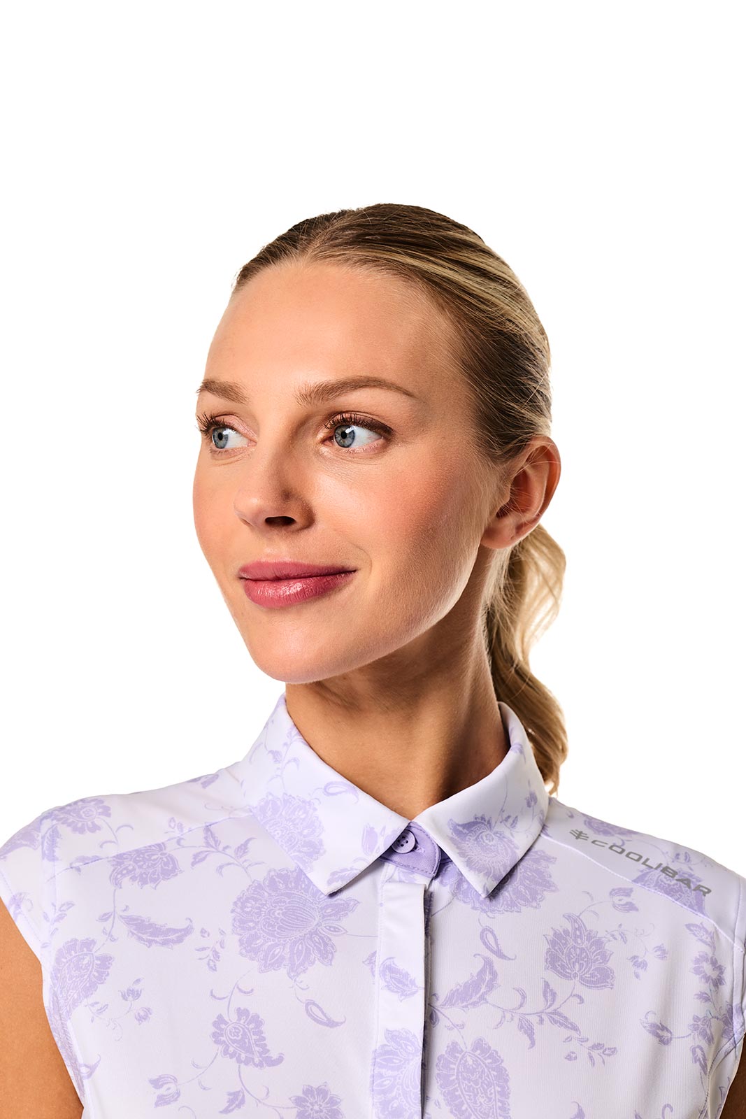 Women's Sleeveless Polo Shirt - White Floral Paisley Print | Breathable Golf & Tennis Apparel for Summer Outdoor Sports