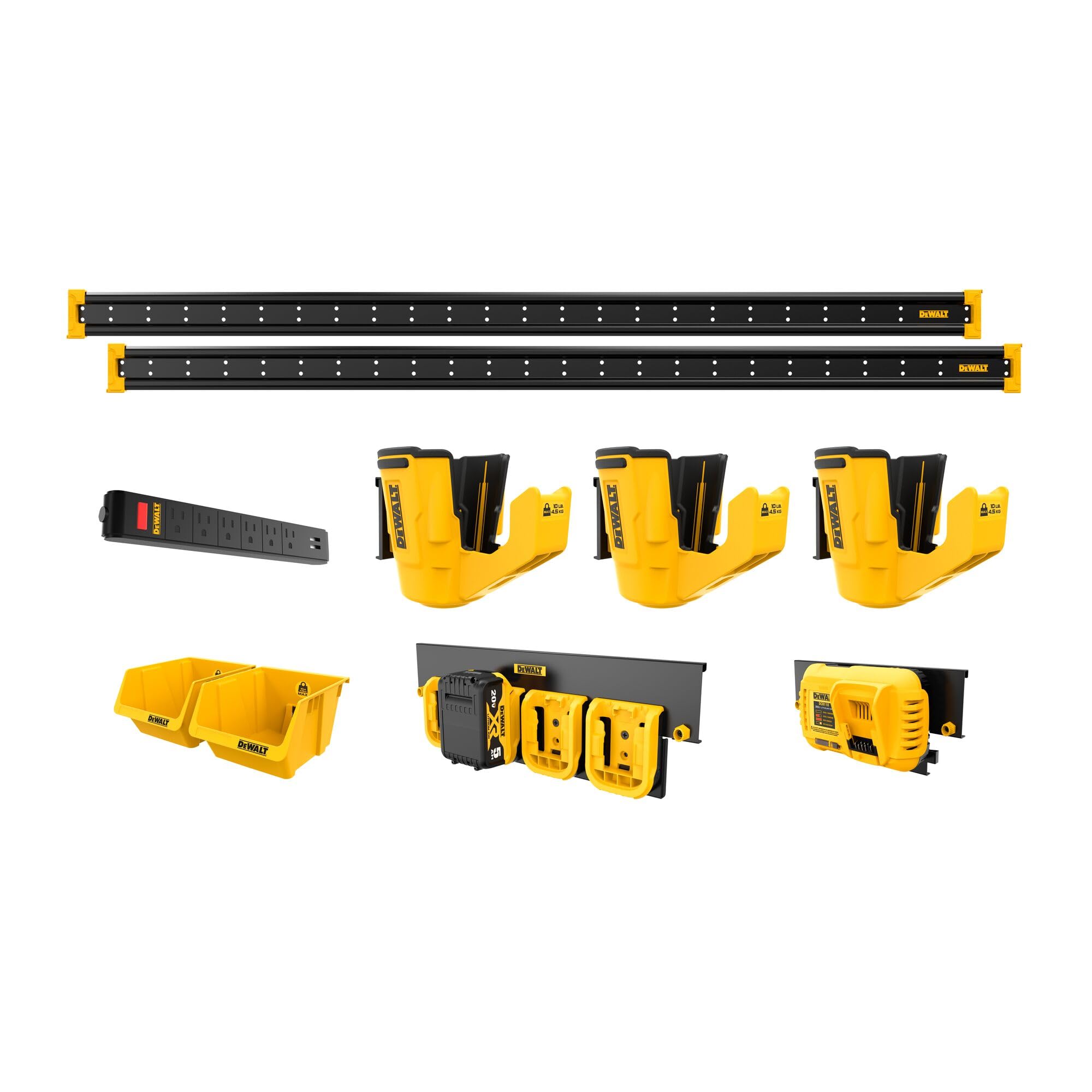 DEWALT 10-Piece Power Tool Organizer Set - Heavy Duty Garage & Workshop Storage System with Wall Mount (DWST82825) - Perfect for Tool Organization in Home Garage, Workshop, and Job Site