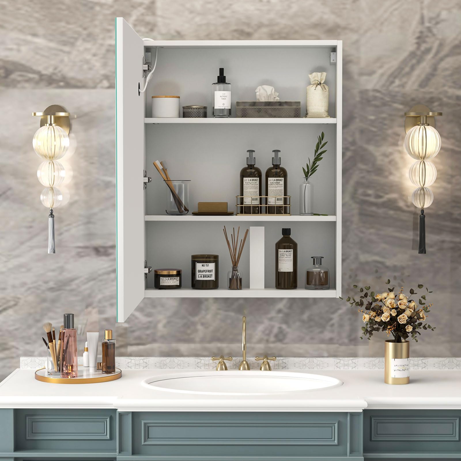 3-Color LED Mirror Medicine Cabinet with Defogging - 24x30 Inch Wall Mounted Bathroom Storage Cabinet with Adjustable Lighting - Perfect for Makeup, Shaving & Medicine Organization in Modern Homes