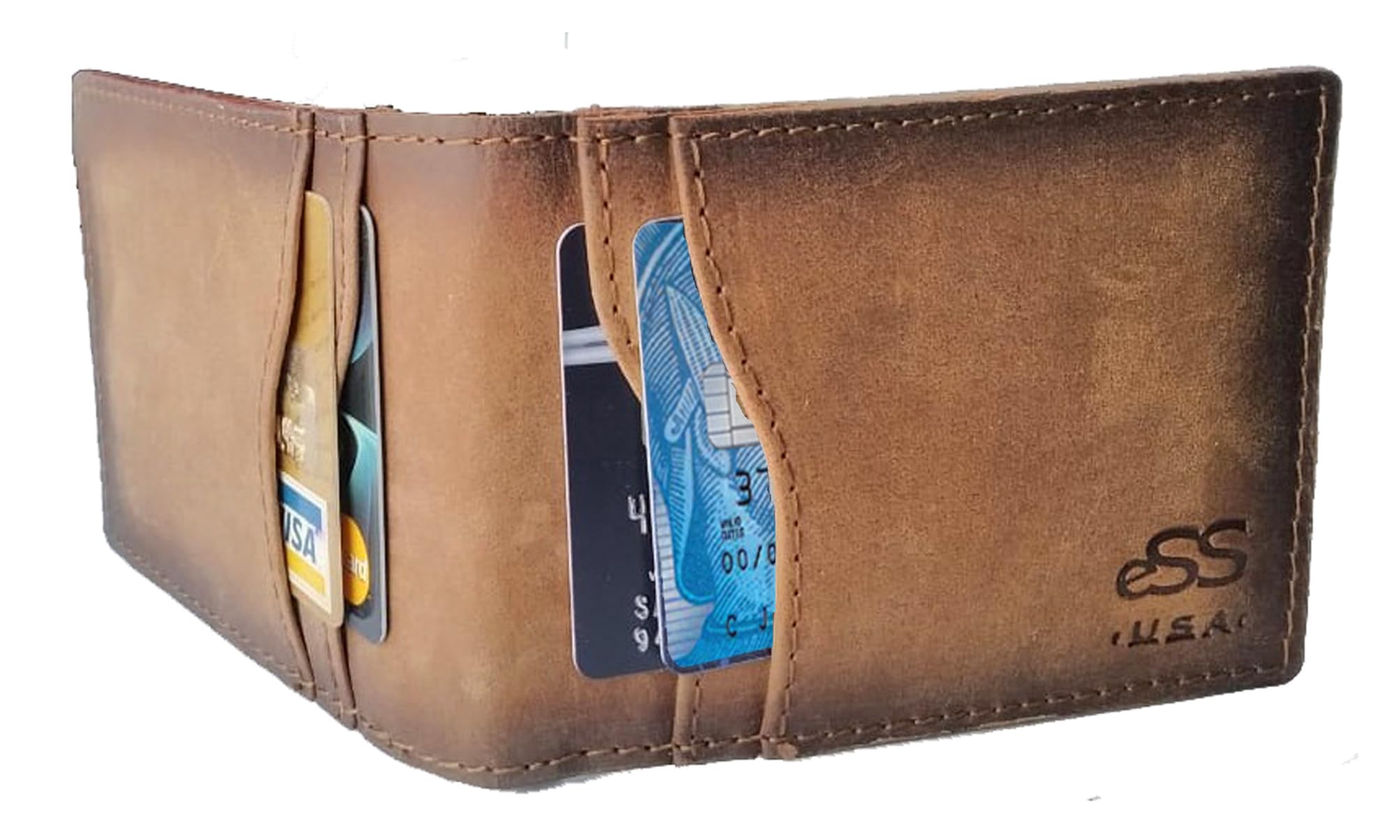 Slim Leather Wallet for Men - RFID Blocking Front Pocket Wallet with Money Clip & Credit Card Holder - Genuine Teak Leather - Best Gift for Dad (4.25