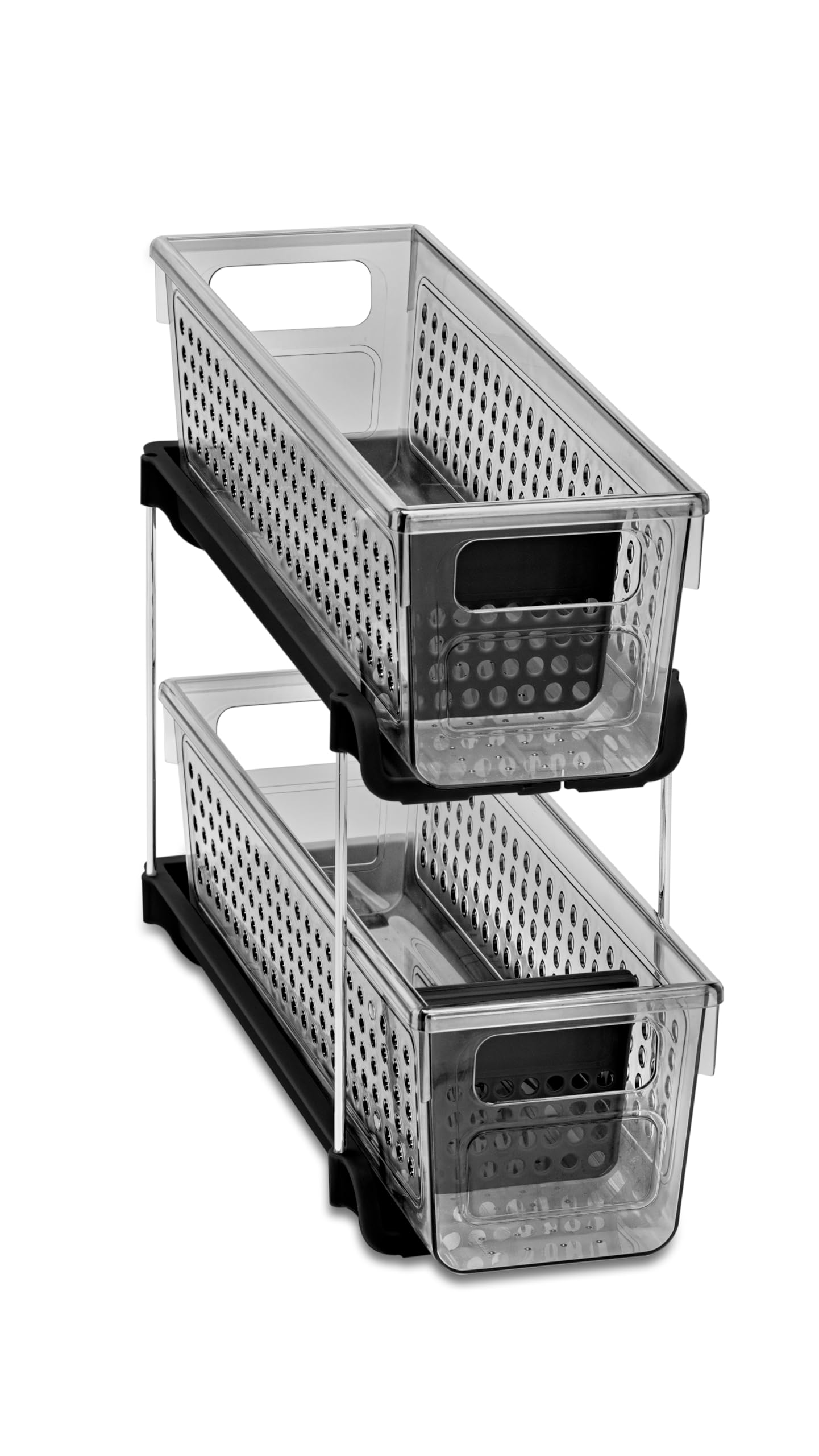 Madesmart Mini 2-Tier Plastic Storage Organizer with Slide-Out Bins - Space Saving Under Sink & Cabinet Organizer for Kitchen, Bathroom, Office - Carbon Black