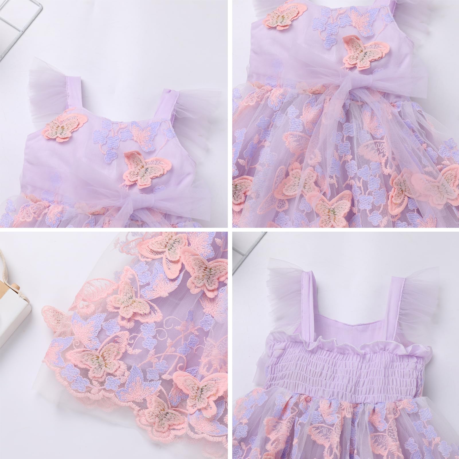 ODASDO Toddler Girls Butterfly Princess Dress - Sleeveless Mesh Tulle Tutu with Embroidery | Perfect for Birthday Parties, Pageants & Special Occasions