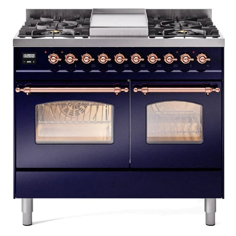 ILVE 40 Nostalgie II Series Freestanding Double Oven Dual Fuel Range - 6 Sealed Burners & Griddle - Professional Gas & Electric Range for Home Kitchen - Perfect for Baking, Roasting & Family Cooking (Model UPD40FNMP)