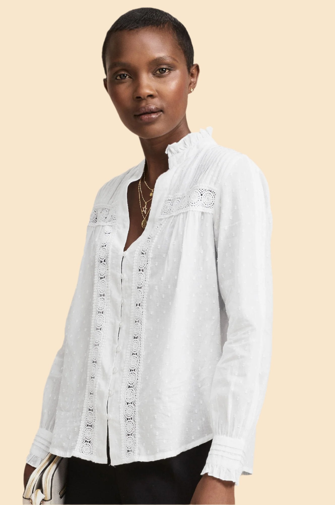 Organic Cotton Dobby Blouse for Women - Carrie White Top | Elegant Casual Wear for Office, Date Night & Summer Outfits