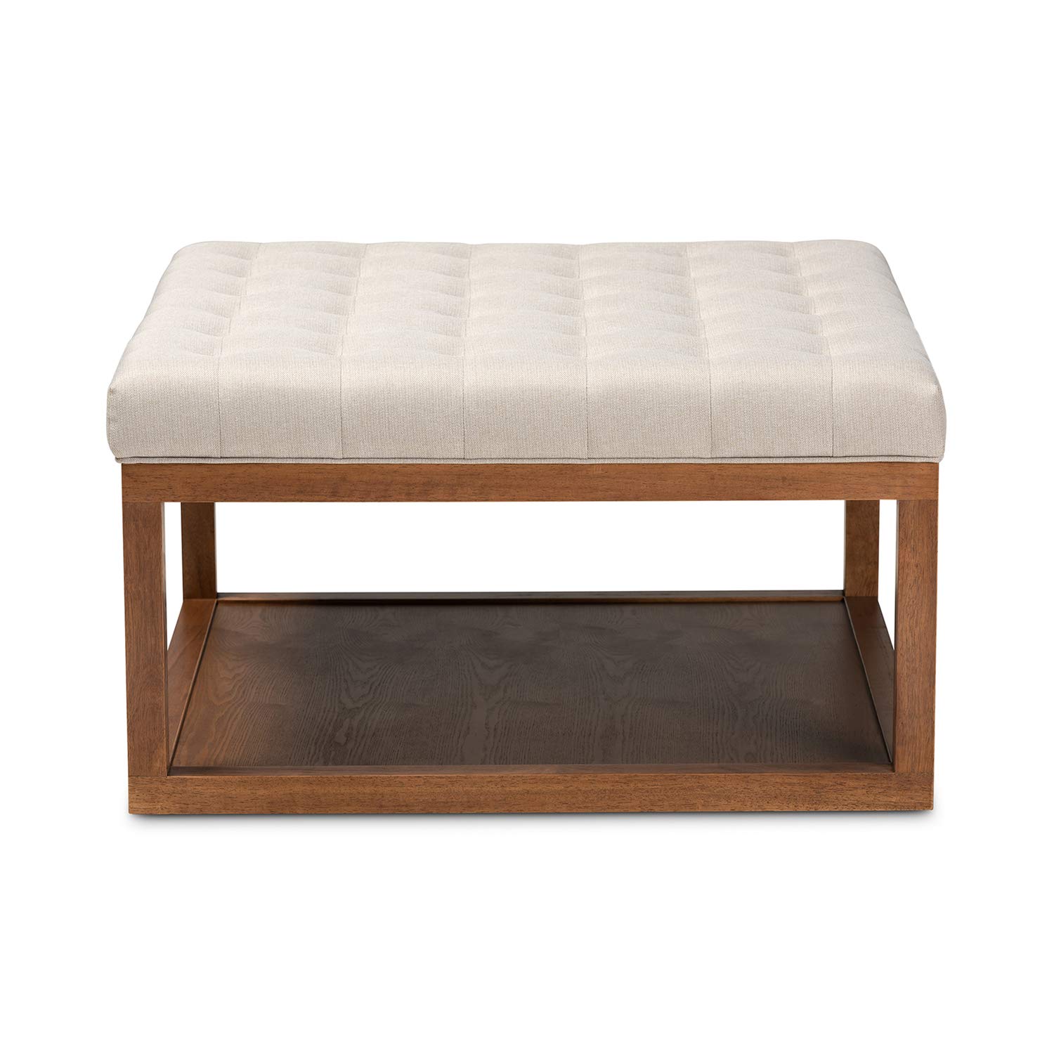 Baxton Studio Alvere Modern Beige Fabric Upholstered Walnut Cocktail Ottoman - Contemporary Living Room Furniture for Home Decor & Coffee Table Alternative