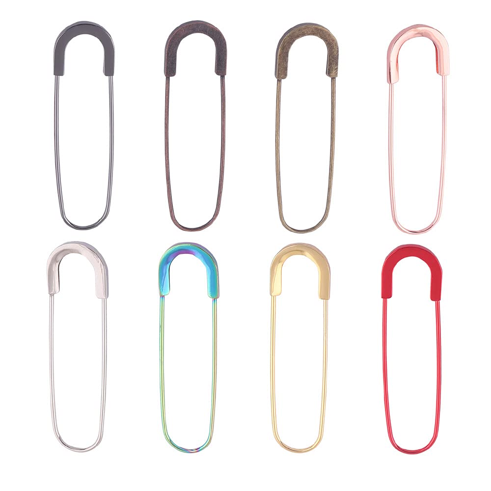 Rainbow Large Safety Pins - 80mm Metal Jewelry & Kilt Pins for Blankets, Skirts, Sewing - 10pcs Silver Stitch Markers & Label Pins - Perfect for DIY Crafts, Costume Accessories & Fabric Tagging