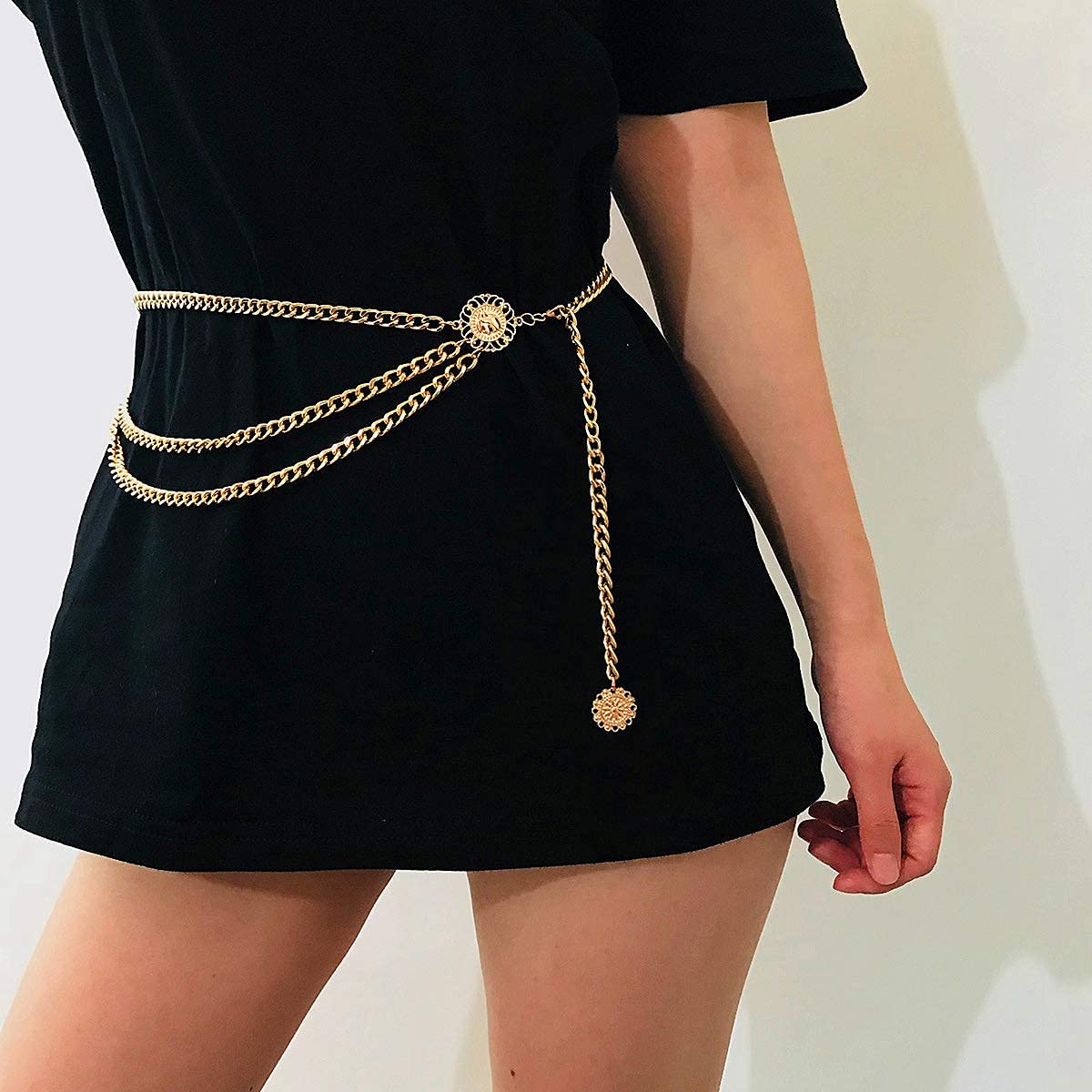 Glamorstar Women's Multilayer Metal Waist Chain Belt - Fashionable Body Jewelry for Dresses, Tops & Evening Wear | Perfect for Parties, Weddings & Special Occasions