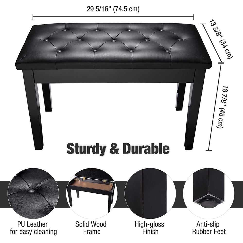 TheLAShop Genuine Leather Piano Bench with Storage - Wooden Finish, Adjustable Height for Comfortable Seating | Perfect for Home, Studio & Music Classrooms