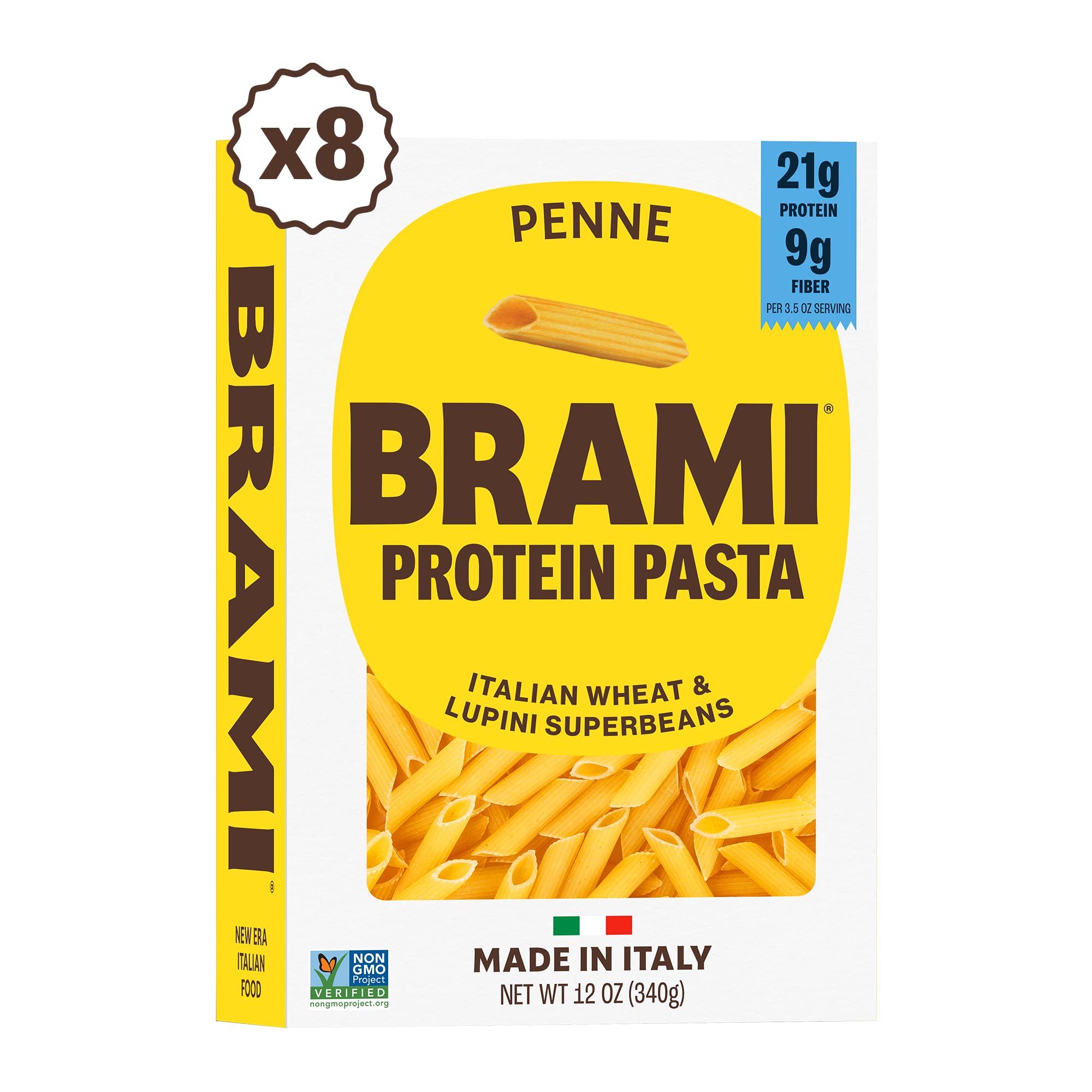 High Protein Penne Pasta 8 Pack - Semolina Wheat & Lupini Beans Pasta | Low Carb, High Fiber Italian Dry Pasta | 12 Ounce | Made in Italy | Perfect for Keto Diet, Healthy Meals & Italian Cuisine