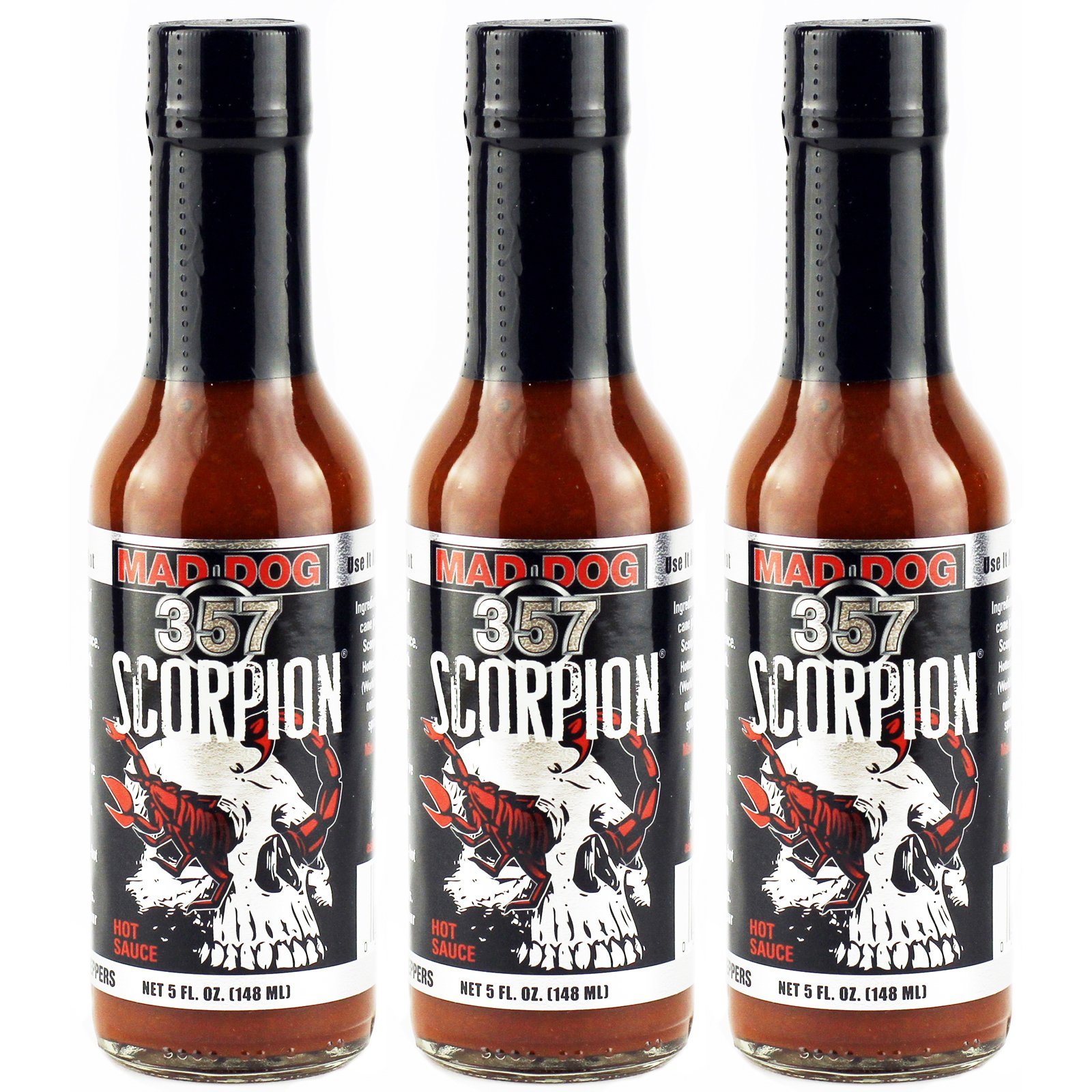 Mad Dog 357 Scorpion Hot Sauce 5oz (3-Pack) - Extreme Heat Hot Sauce for Wings, Tacos & Chili - Perfect for Spicy Food Lovers & Hot Sauce Collectors
