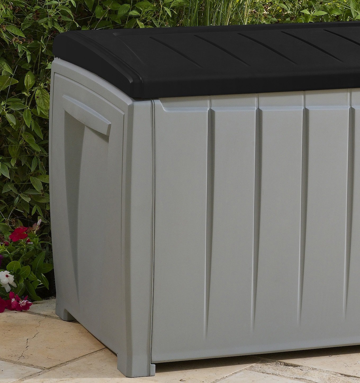 Durable Keter 90-Gallon Plastic Deck Storage Box for Outdoor Patio & Garden Furniture – Weather-Resistant, Black/Gray – Perfect for Storing Cushions, Tools & Pool Accessories