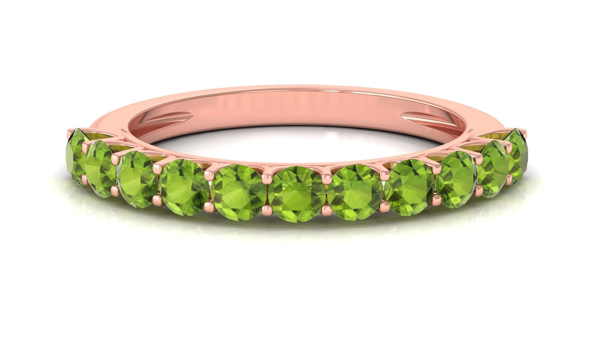 1.25 CT Peridot Half Eternity Ring for Women - 14K Solid Gold August Birthstone Jewelry | Round Green Peridot Semi Eternity Band Ring | Perfect Gift for Anniversary, Birthday & Special Occasions