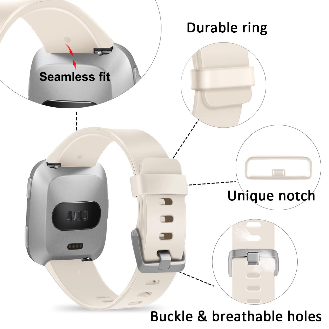 Wepro Soft Silicone Replacement Bands for Fitbit Versa 2 - Comfortable Sport Wristband for Women & Men, Beige Small - Perfect for Gym, Running & Everyday Wear