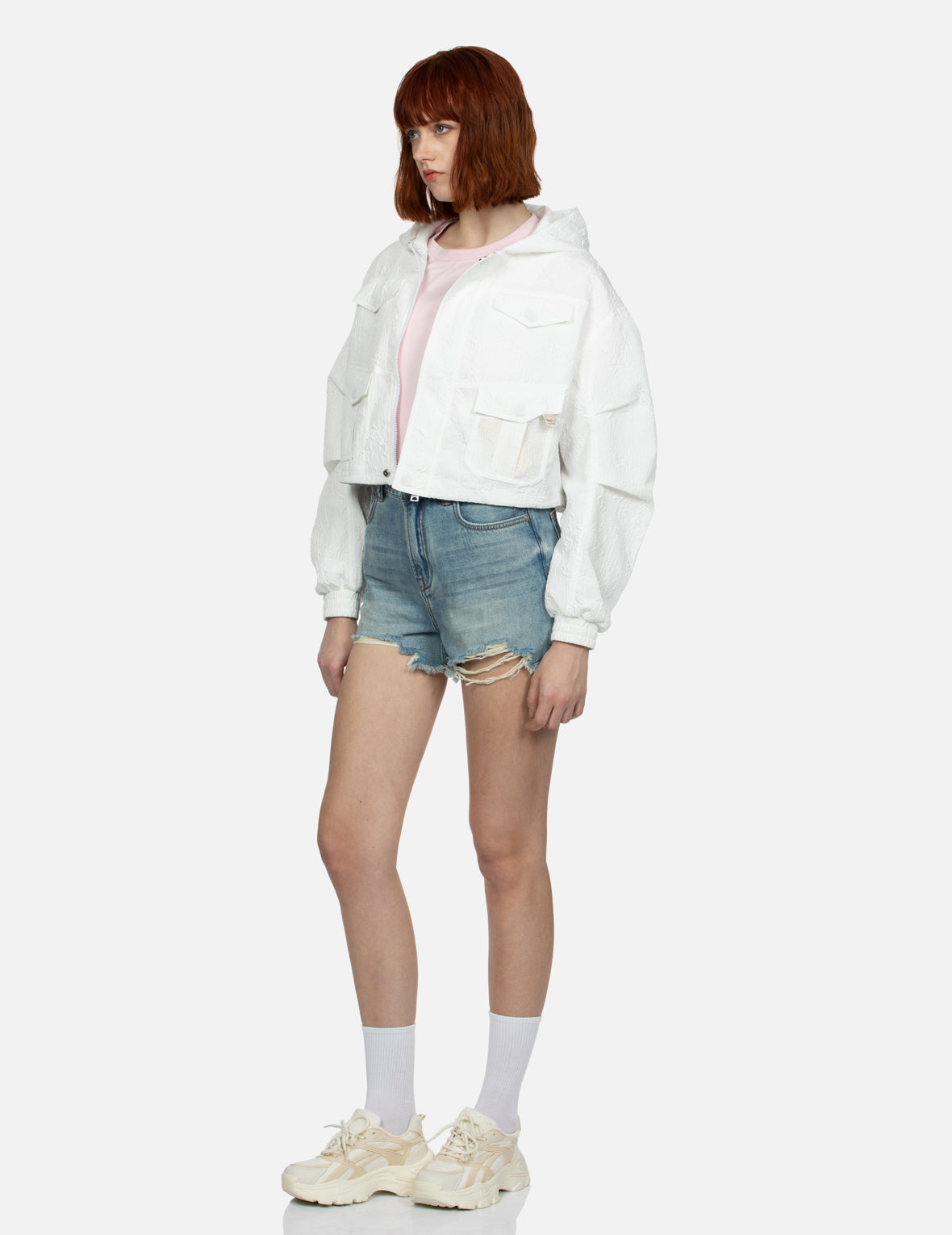 Custom Logo Embroidery Textured Cropped Windbreaker Jacket - Fashionable Slim Fit for Women & Men | Perfect for Outdoor Sports, Jogging & Streetwear Style