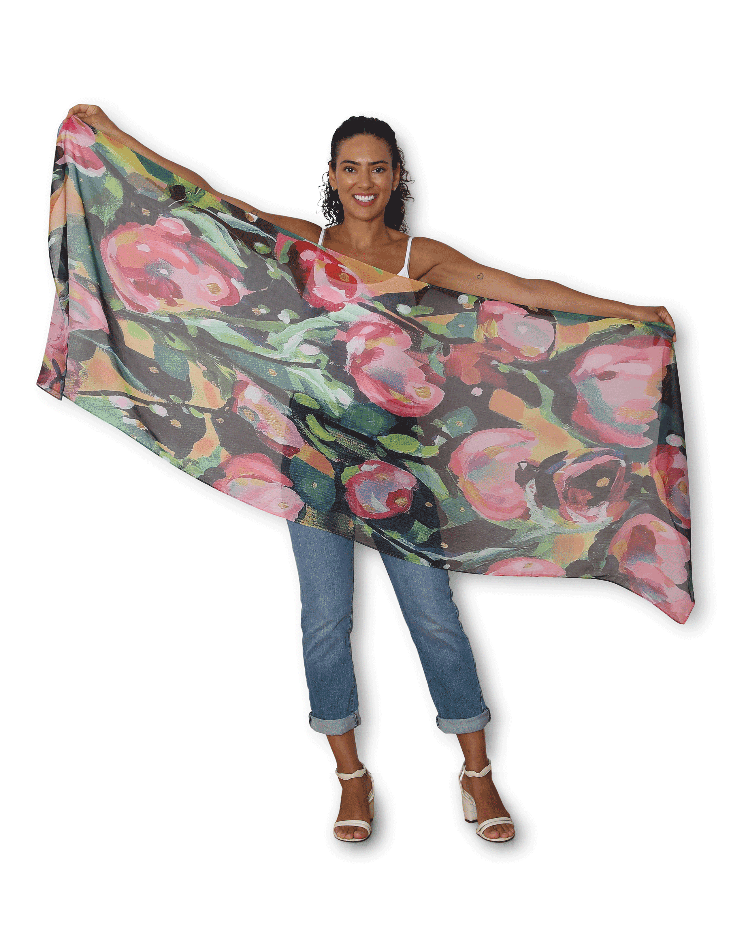 The Artists Label Floral Print Scarf - Lightweight & Stylish Fashion Accessory for Women - Perfect for Spring Outfits, Office Wear & Travel
