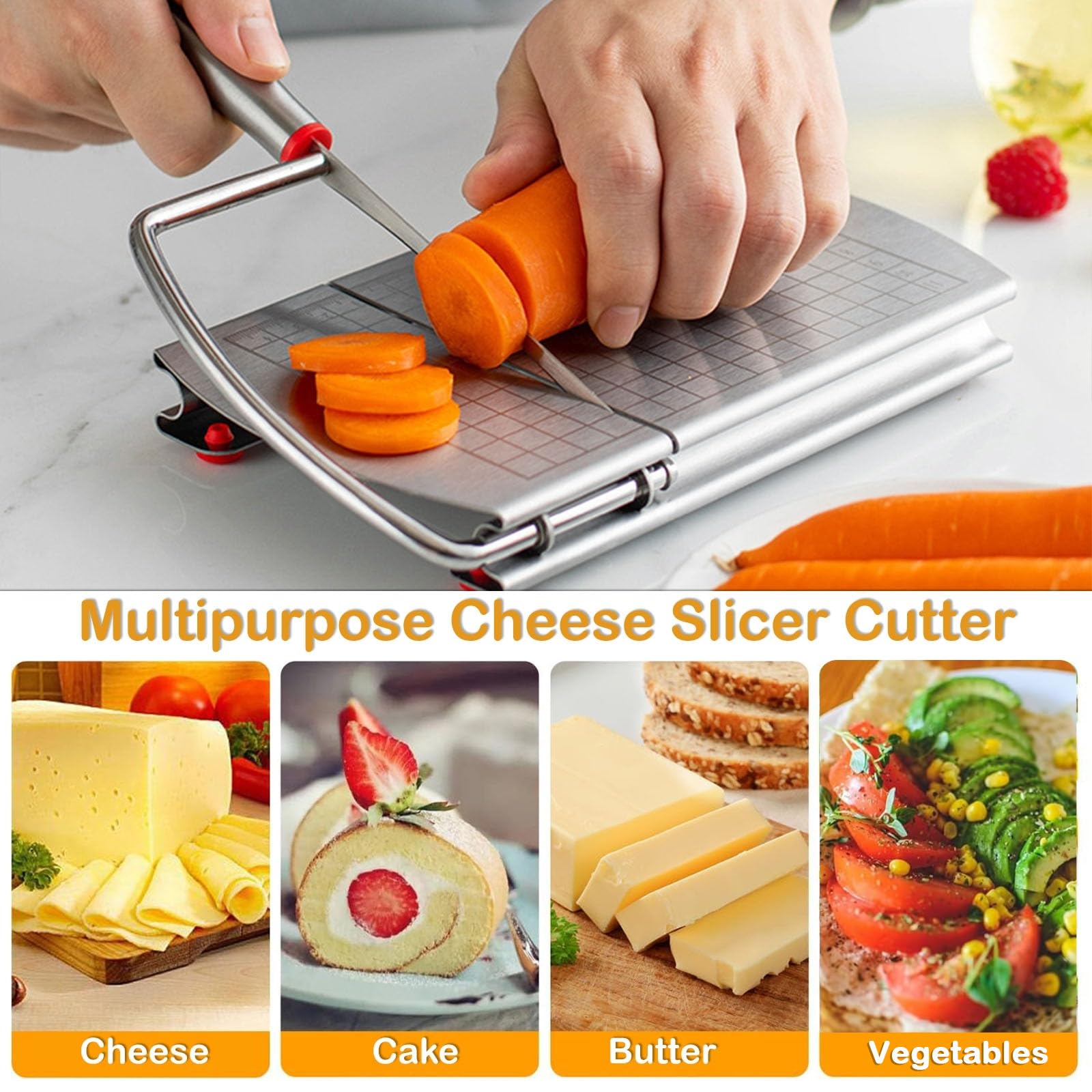 Premium Stainless Steel Cheese Slicer with Blade Scale - Perfect for Block Cheese, Sausage & Fruits - Includes 2 Cheese Knives - Ideal for Kitchen, Charcuterie Boards & Entertaining