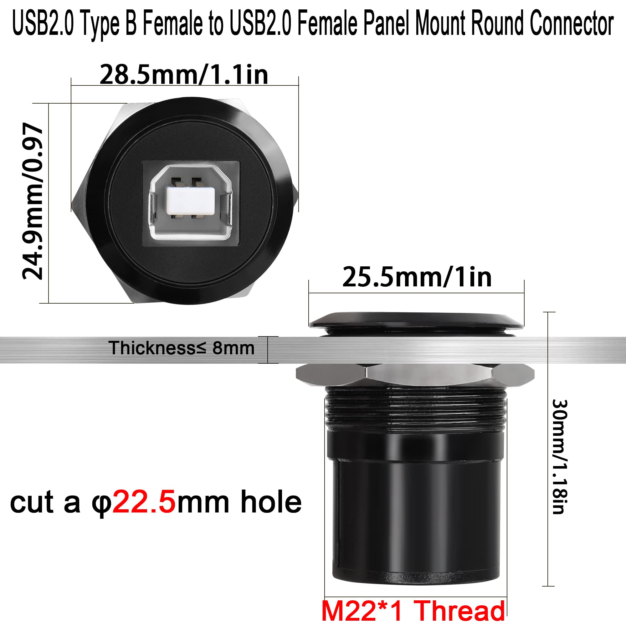 QIANRENON USB B to USB 2.0 Printer Adapter - for Printer Scanner & Hard Drive