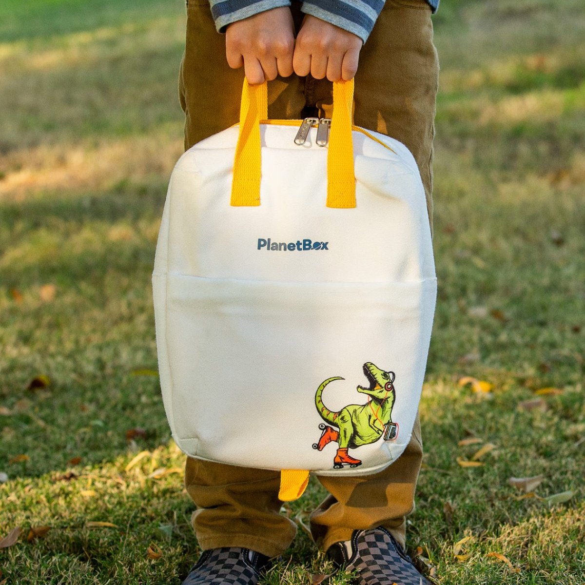 PlanetBox Insulated Lunch Tote Bag for Kids & Adults - Reusable Gull Grey Grid Design | Perfect for School, Work & Picnics