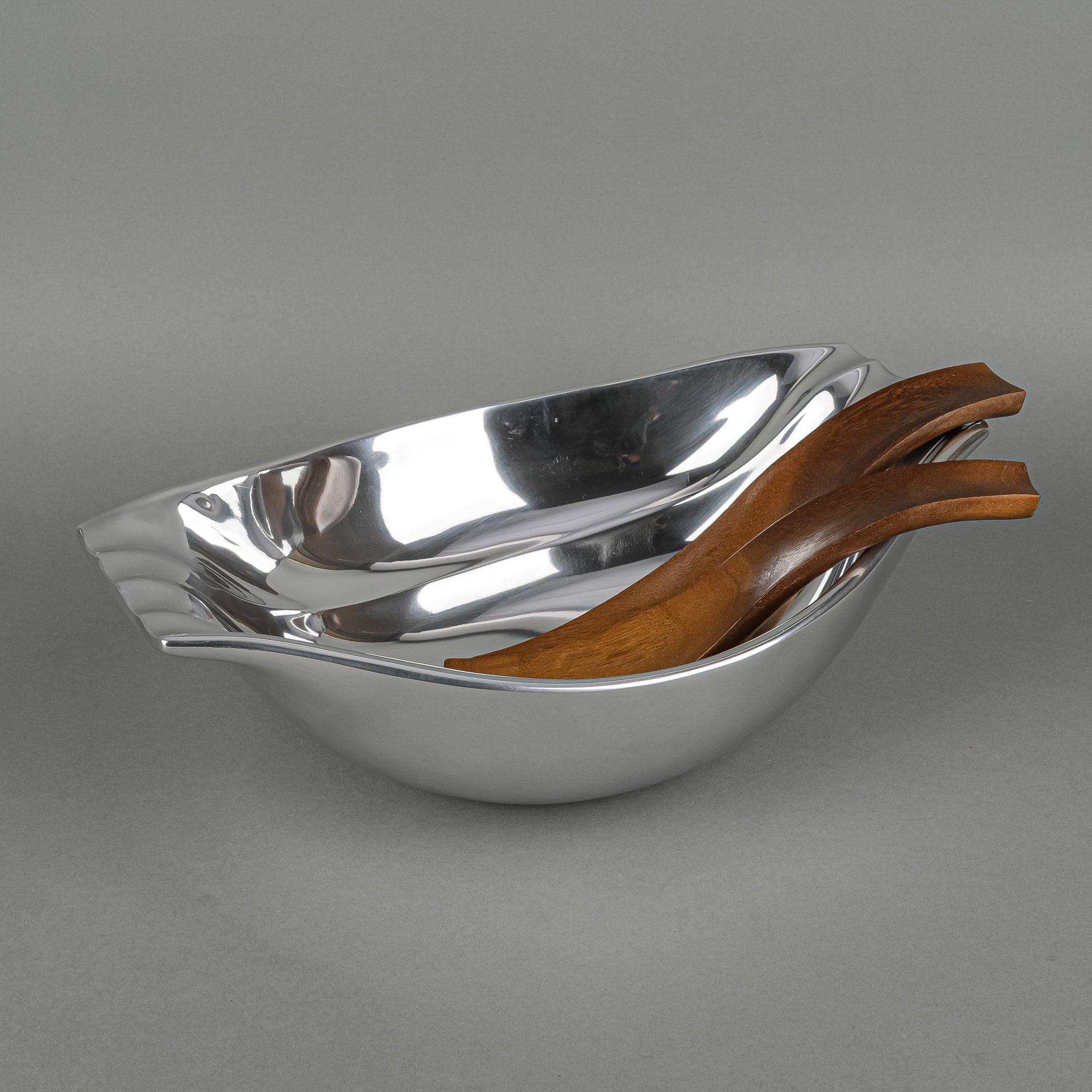 Nambé Wei Young Drift Salad Bowl & Servers Set - Modern Stainless Steel Serving Bowl with Utensils (MT0738) - Perfect for Entertaining, Dinner Parties & Everyday Use